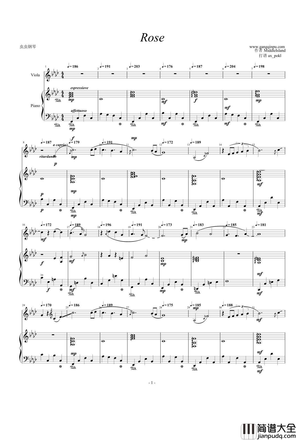 Rose钢琴谱_MiddleIsland