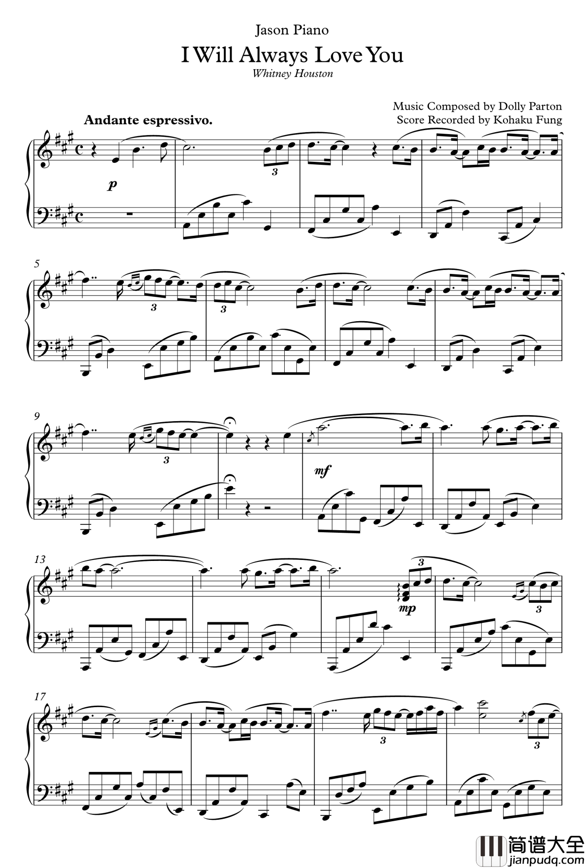 I_Will_Always_Love_You钢琴谱_Whitney_Houston