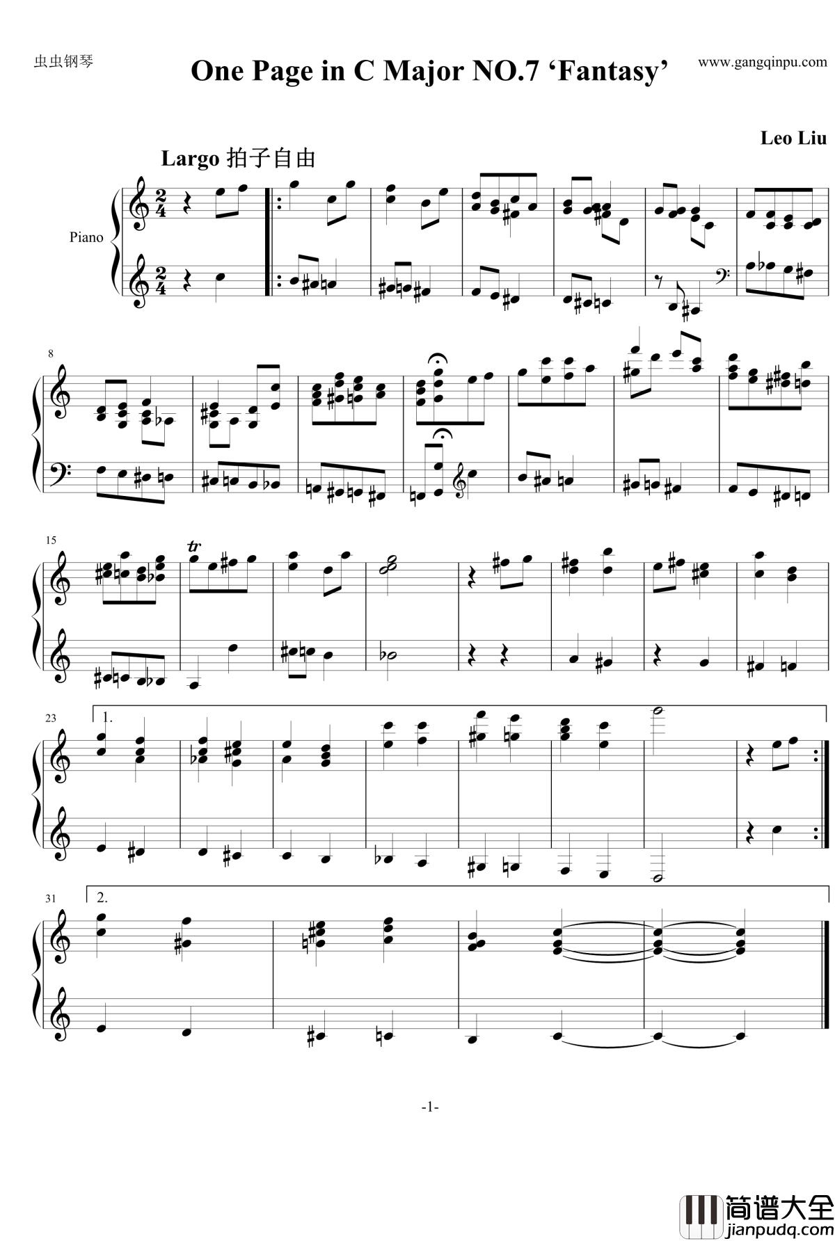 一页曲7钢琴谱_梦幻曲_灵动无痕