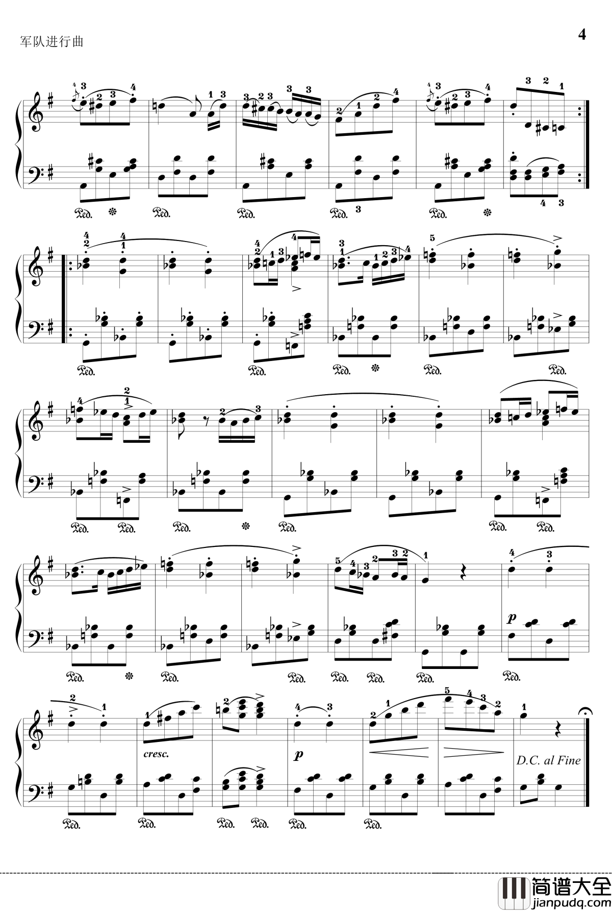 军队进行曲钢琴谱_独奏版_舒伯特