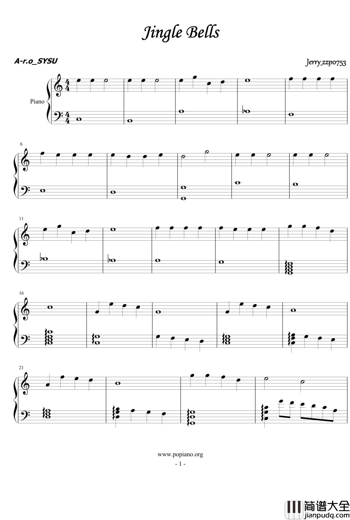 Jingle_Bells钢琴谱_大神求虐请入内_世界名曲