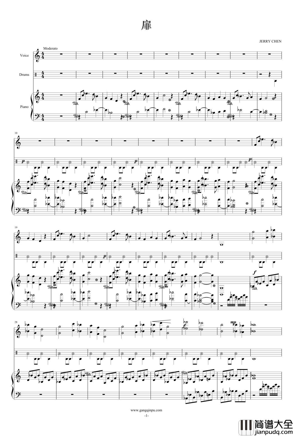 扉钢琴谱_JERRY_CHEN
