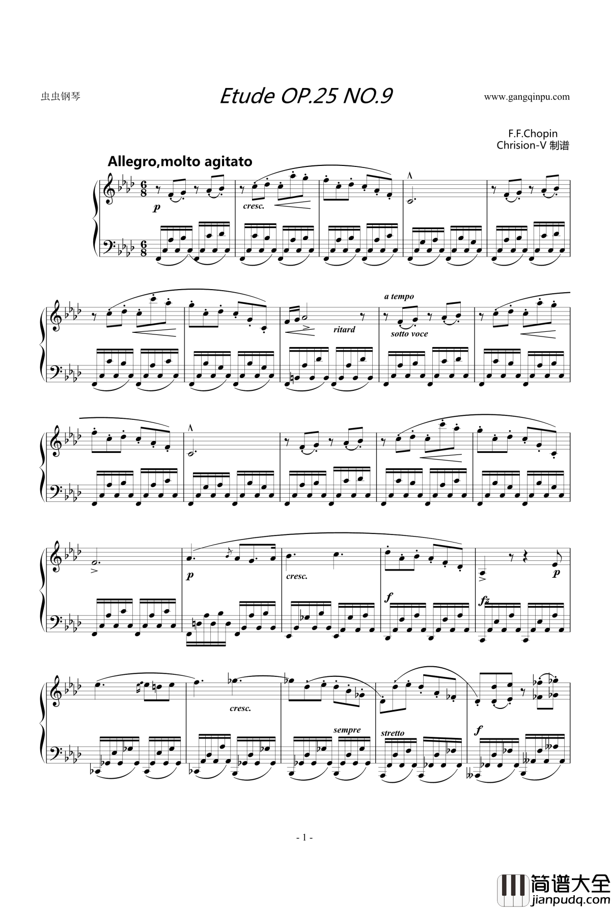 肖邦练习曲Etude_OP.10_No.9钢琴谱_chopin