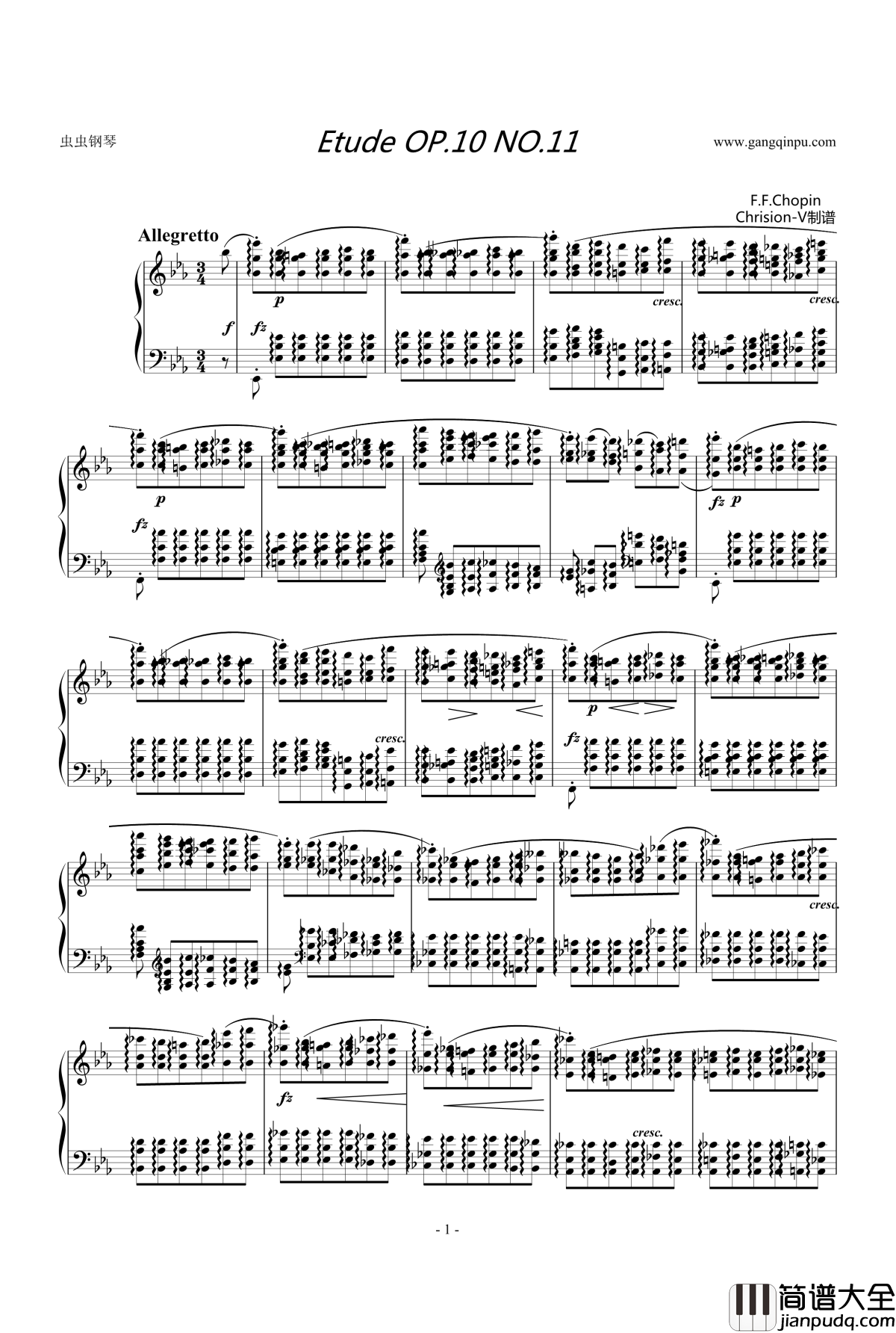Etude_OP.10_No.11钢琴谱_肖邦练习曲_chopin
