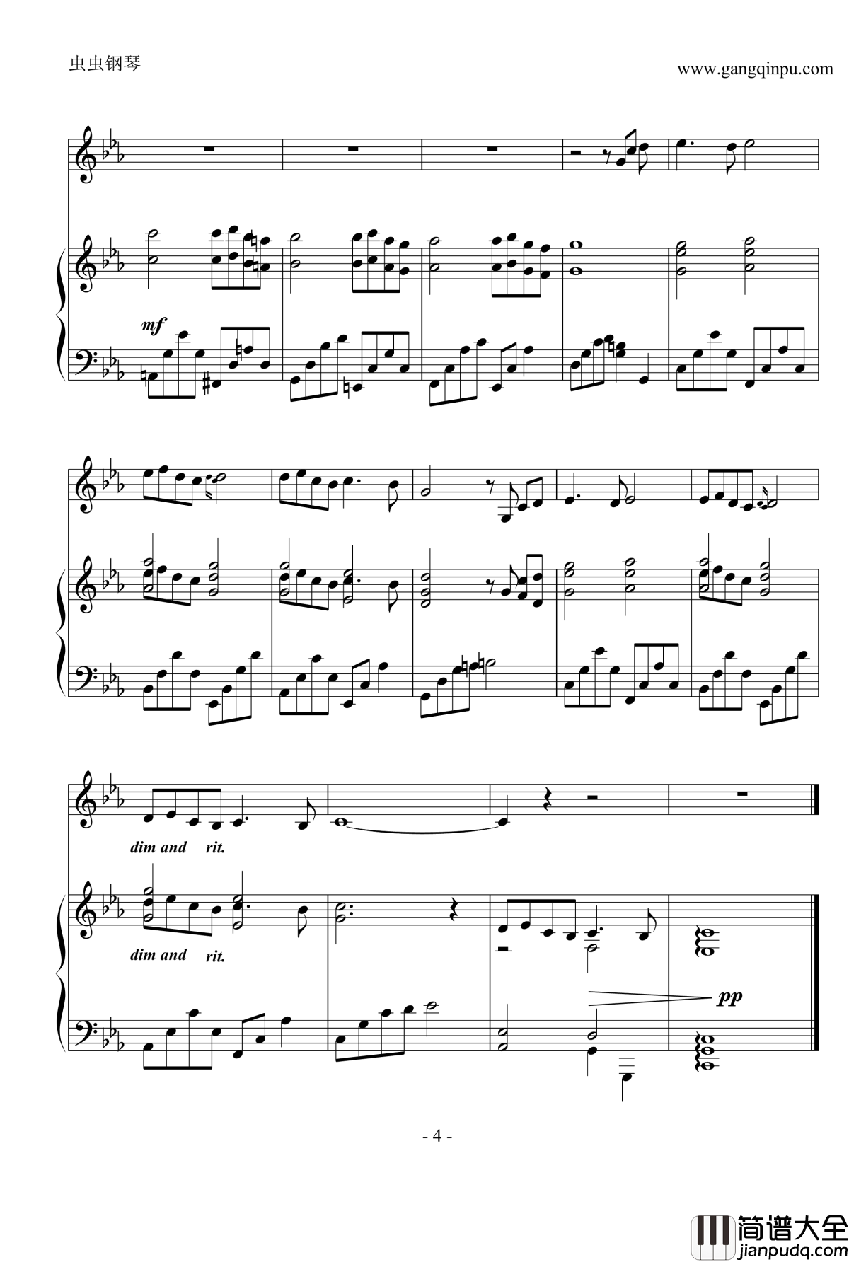 神秘园之歌钢琴谱_钢琴小提琴合奏谱_神秘园