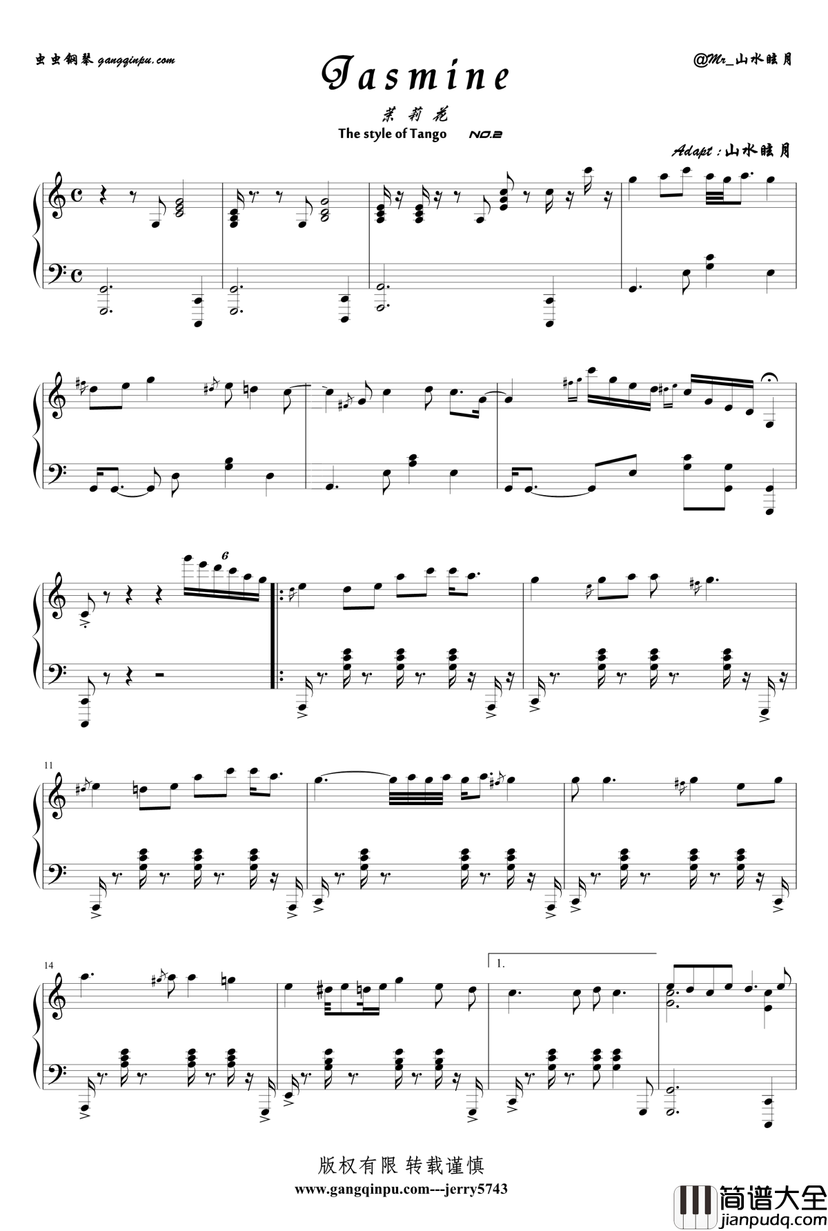 Jasmine钢琴谱_茉莉花_jerry5743