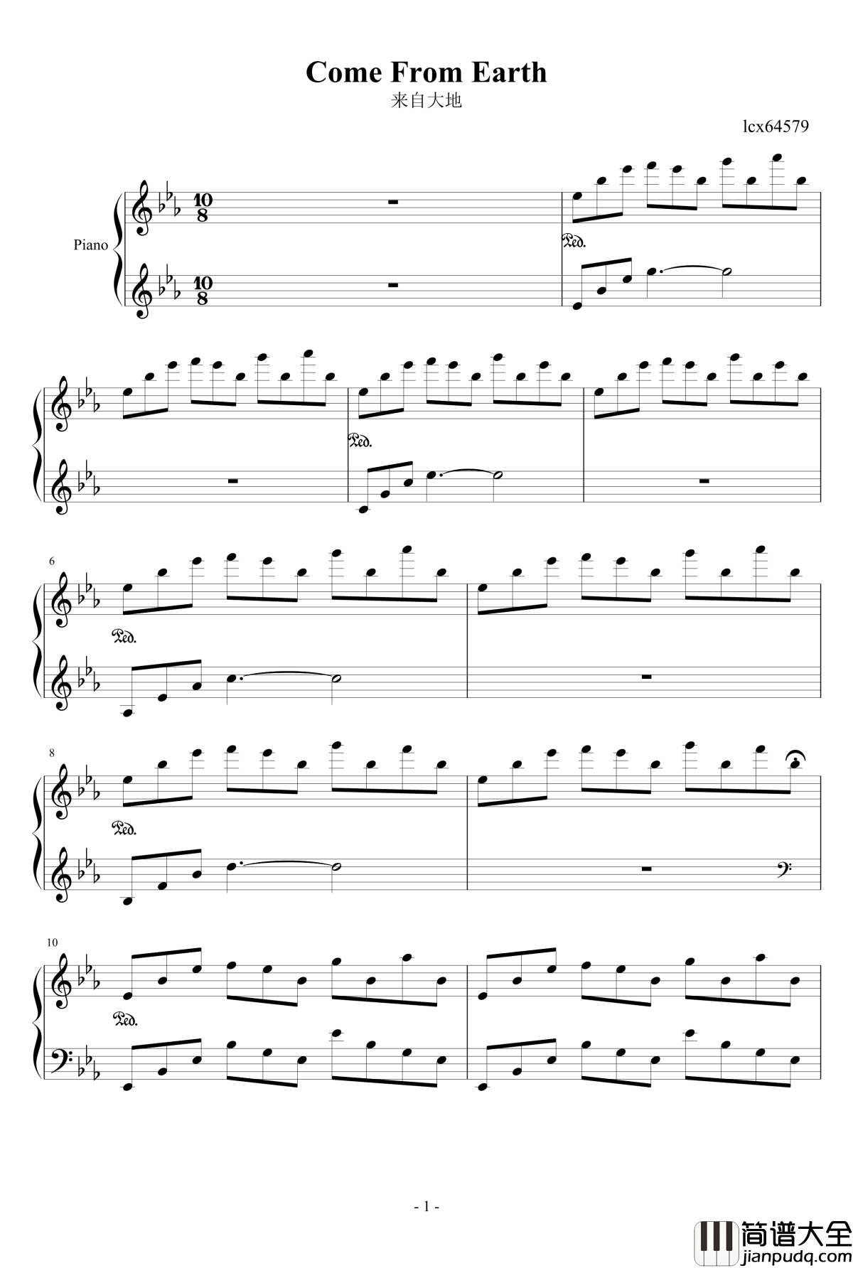 来自大地钢琴谱_ComeFromEarth_lcx64579