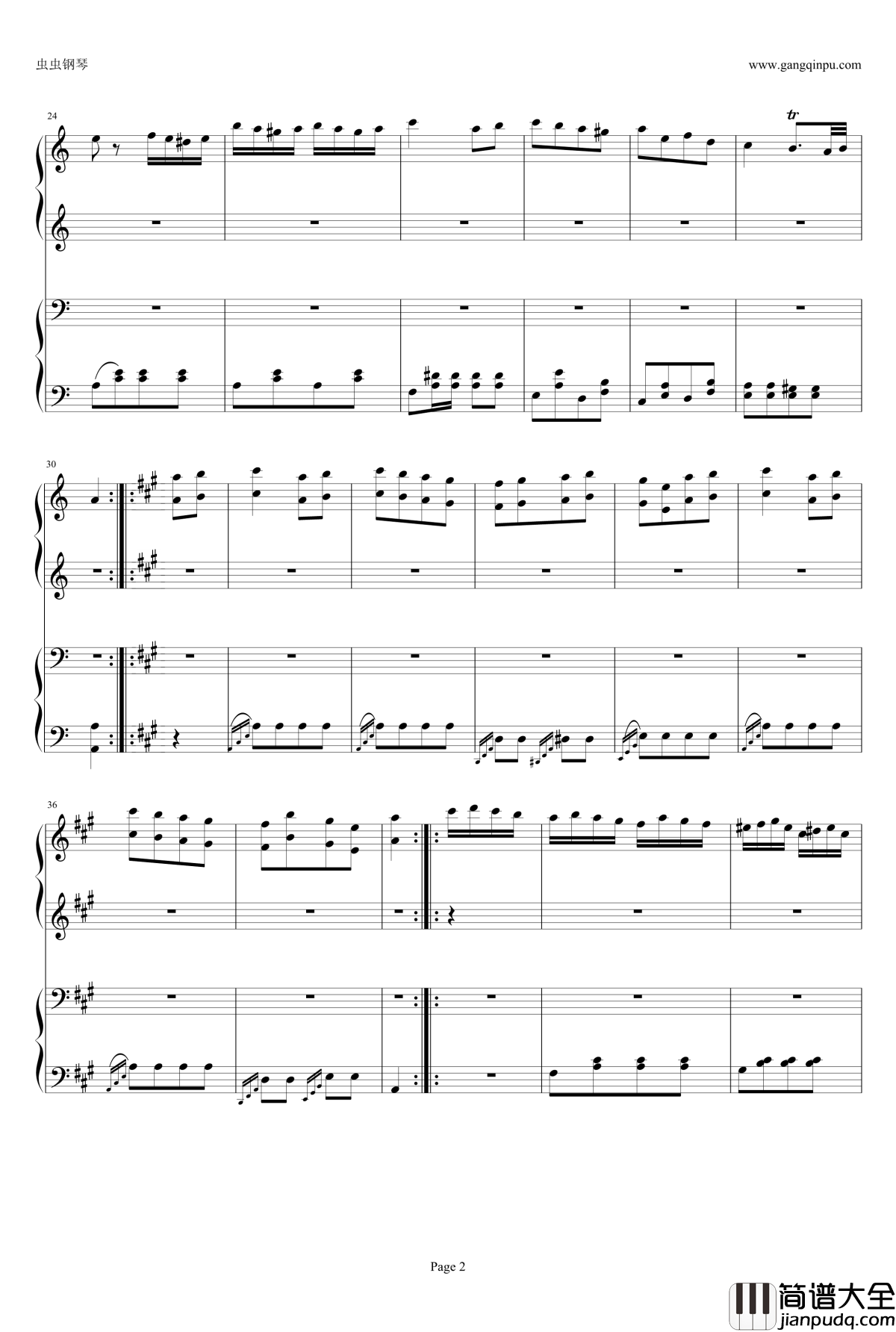 土耳其进行曲四手钢琴谱_李云迪周杰伦版_莫扎特