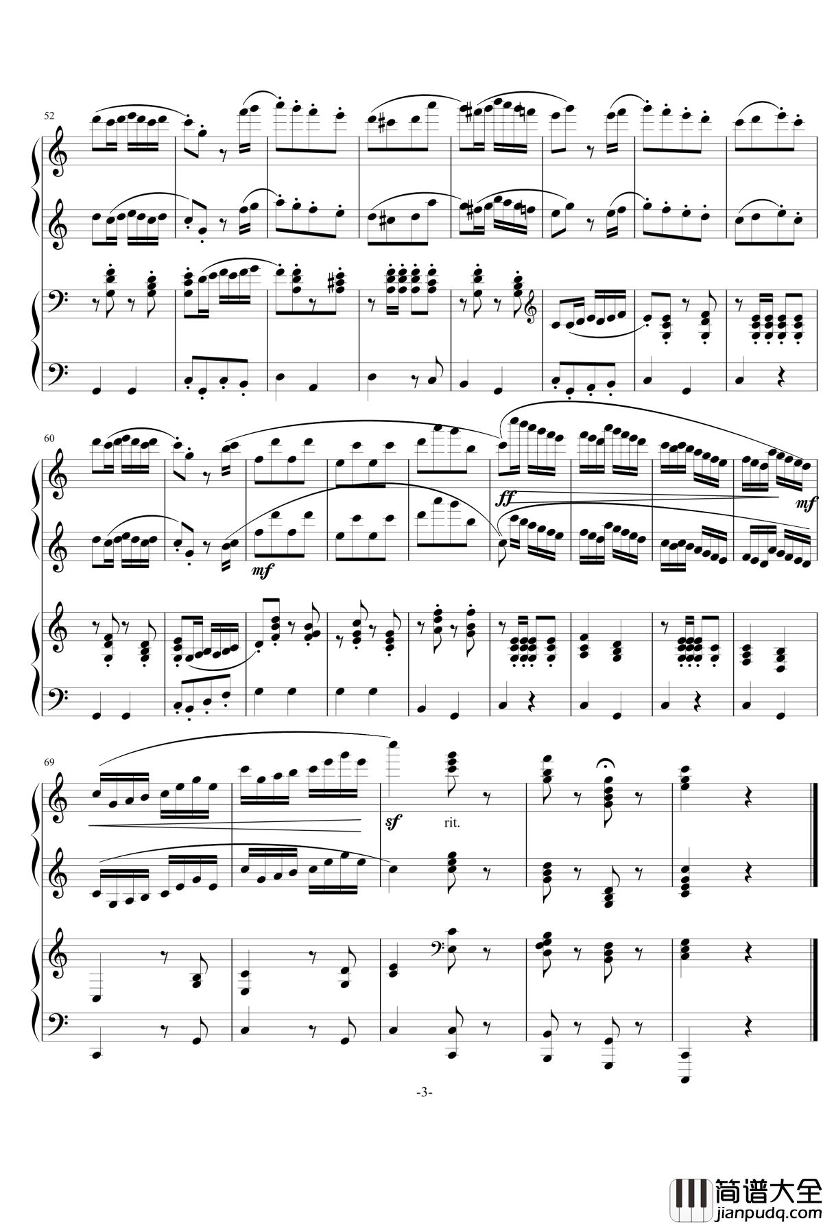 四手联弹NO.1钢琴谱_新年_灵动无痕