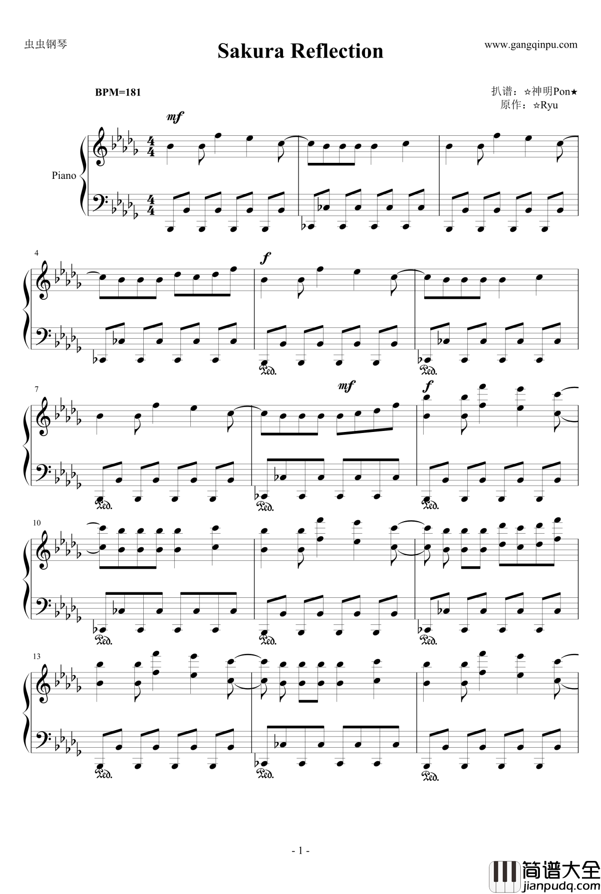 Sakura_Reflection钢琴谱_Ryu