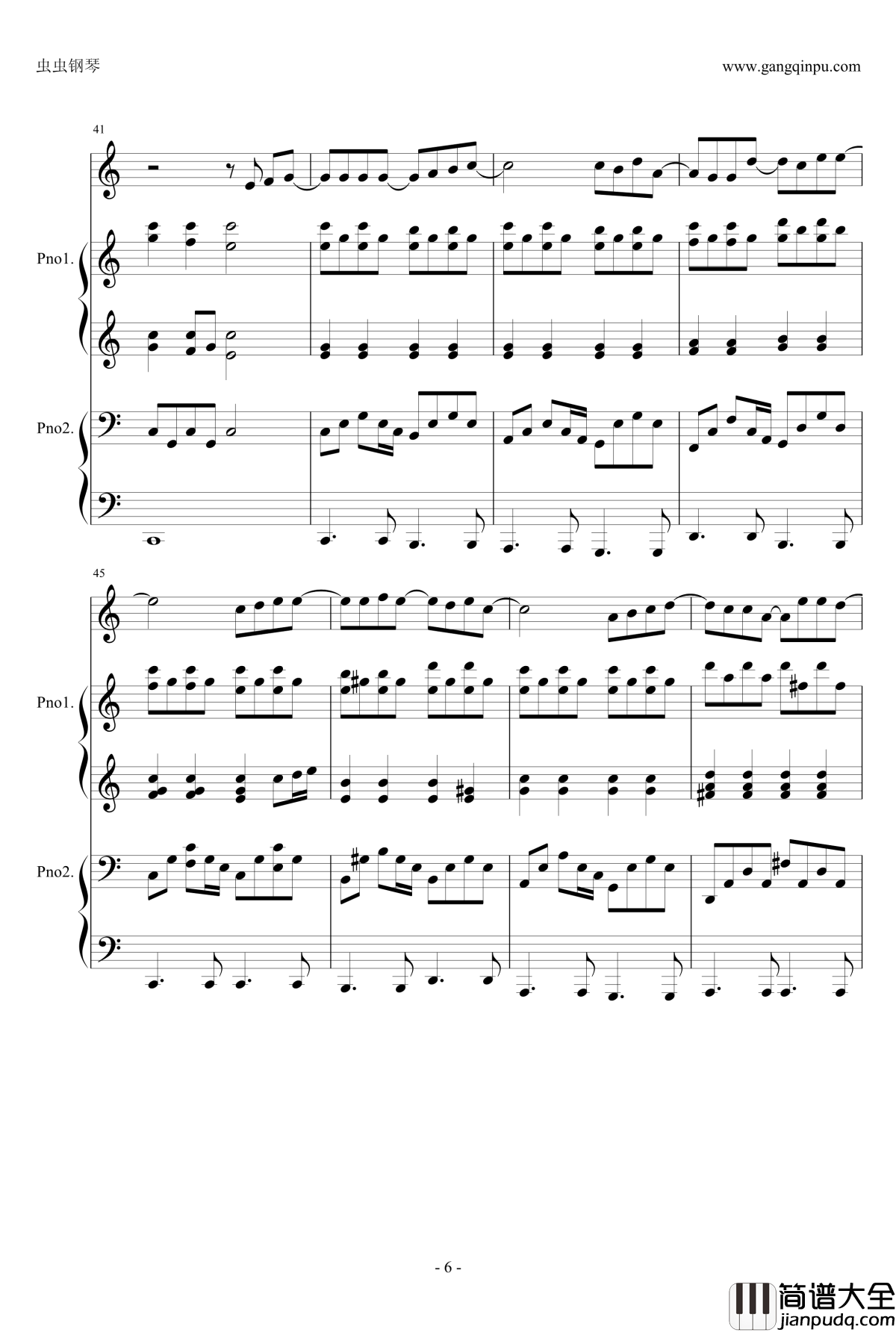 蒲公英的约定钢琴谱_四手联弹伴奏谱_周杰伦