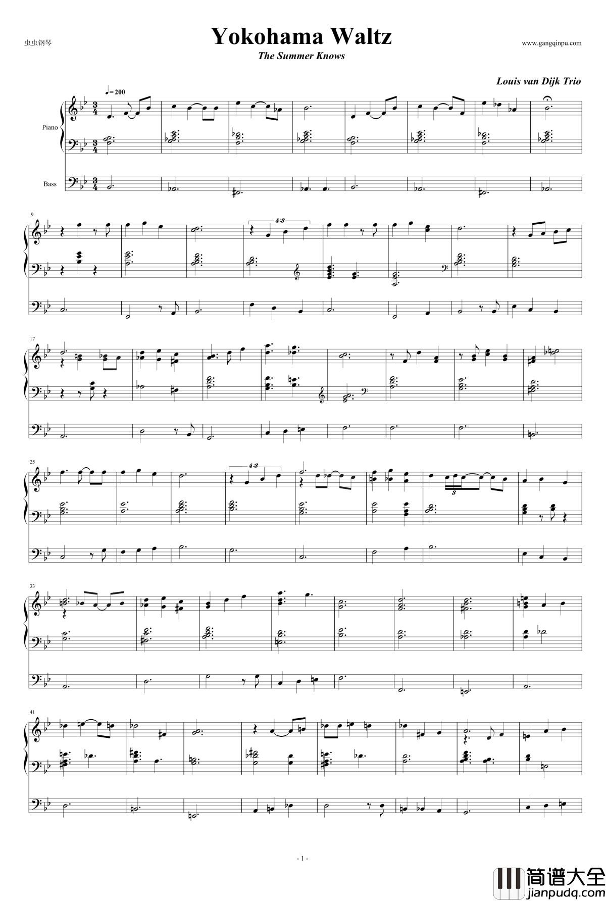 Yokohama_Waltz钢琴谱_三行_Louis_van_Dijk_Trio