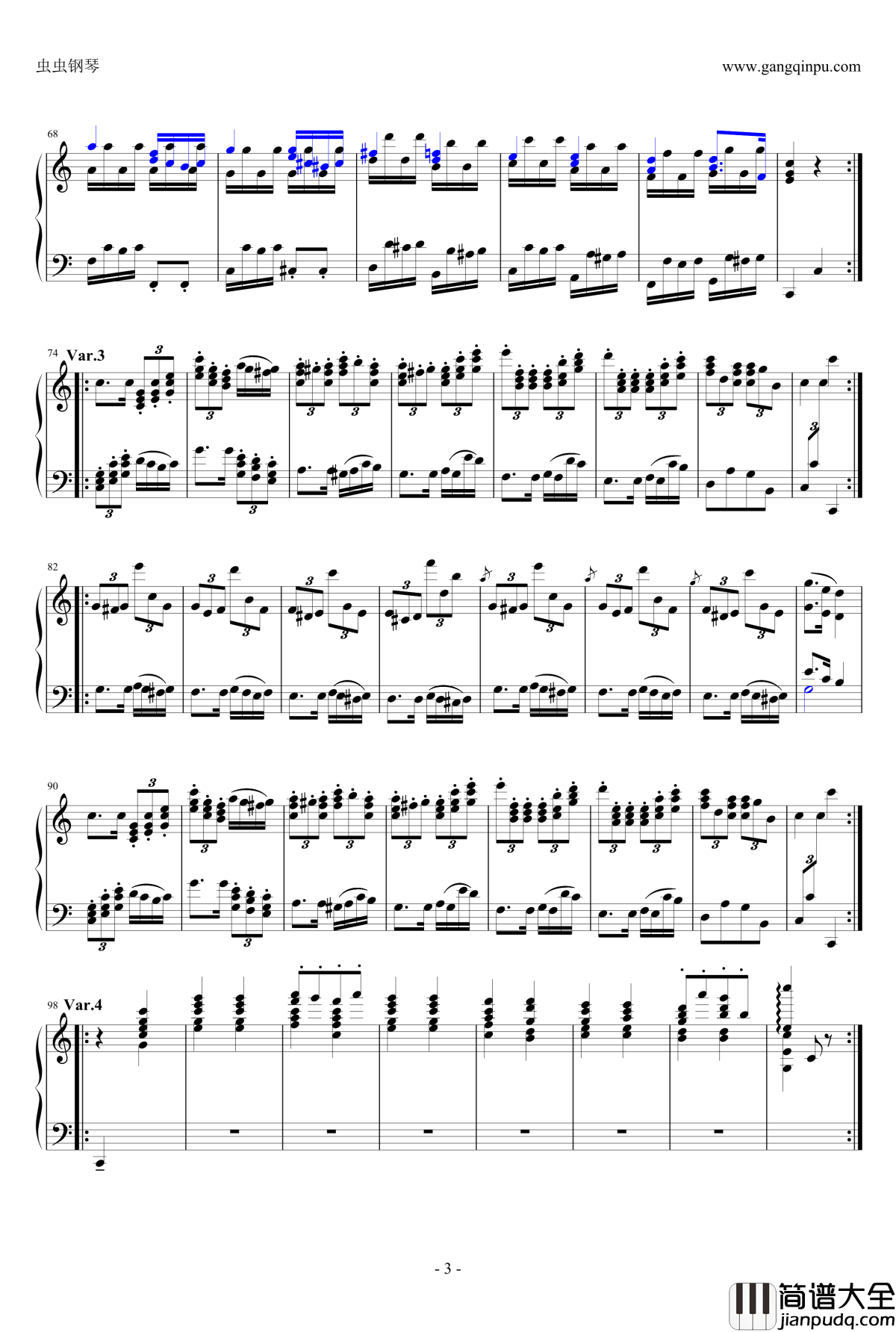 小星星变奏曲钢琴谱_炫技再变奏_莫扎特