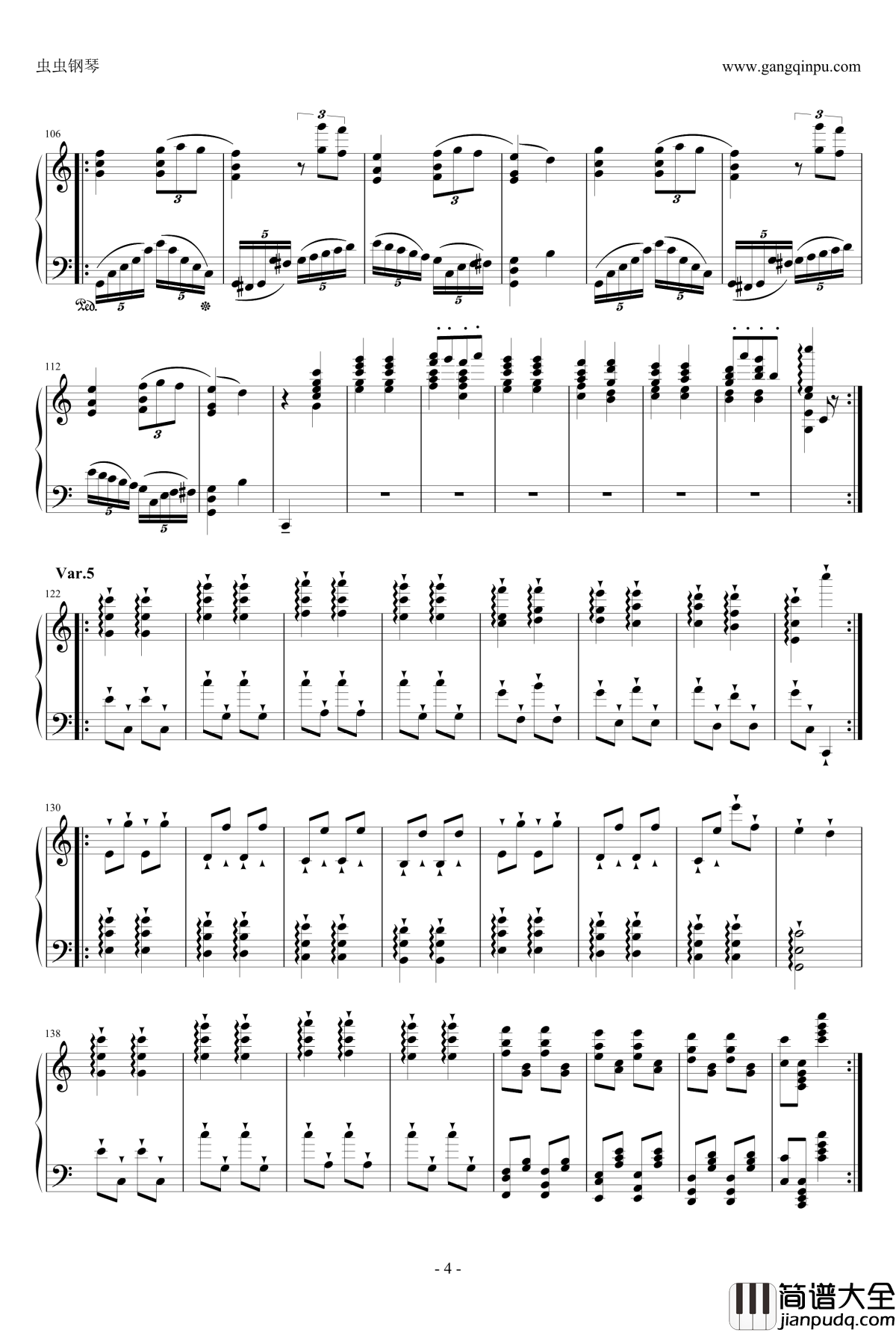 小星星变奏曲钢琴谱_炫技再变奏_莫扎特