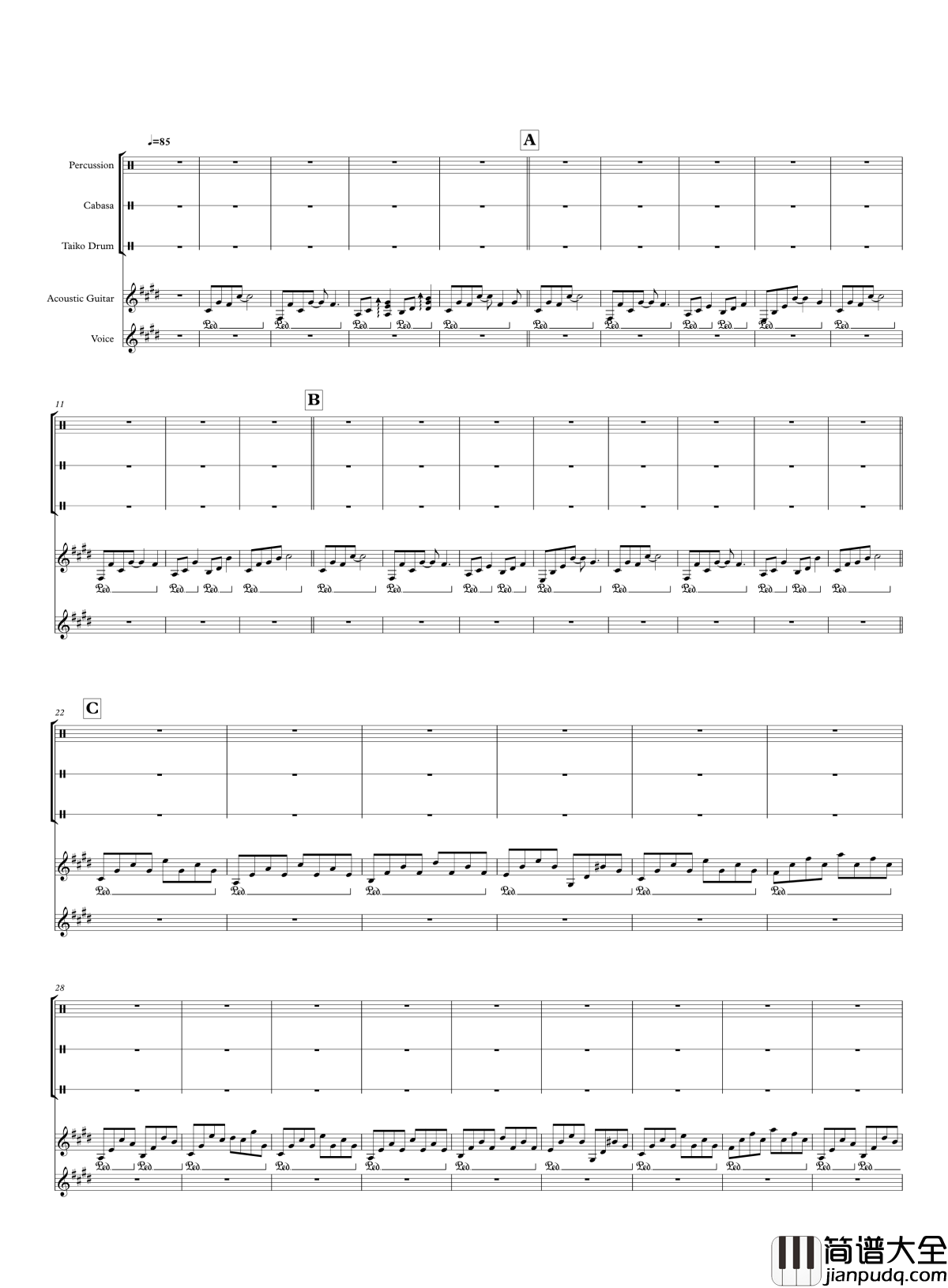兄弟一条命钢琴谱_吉他_简红