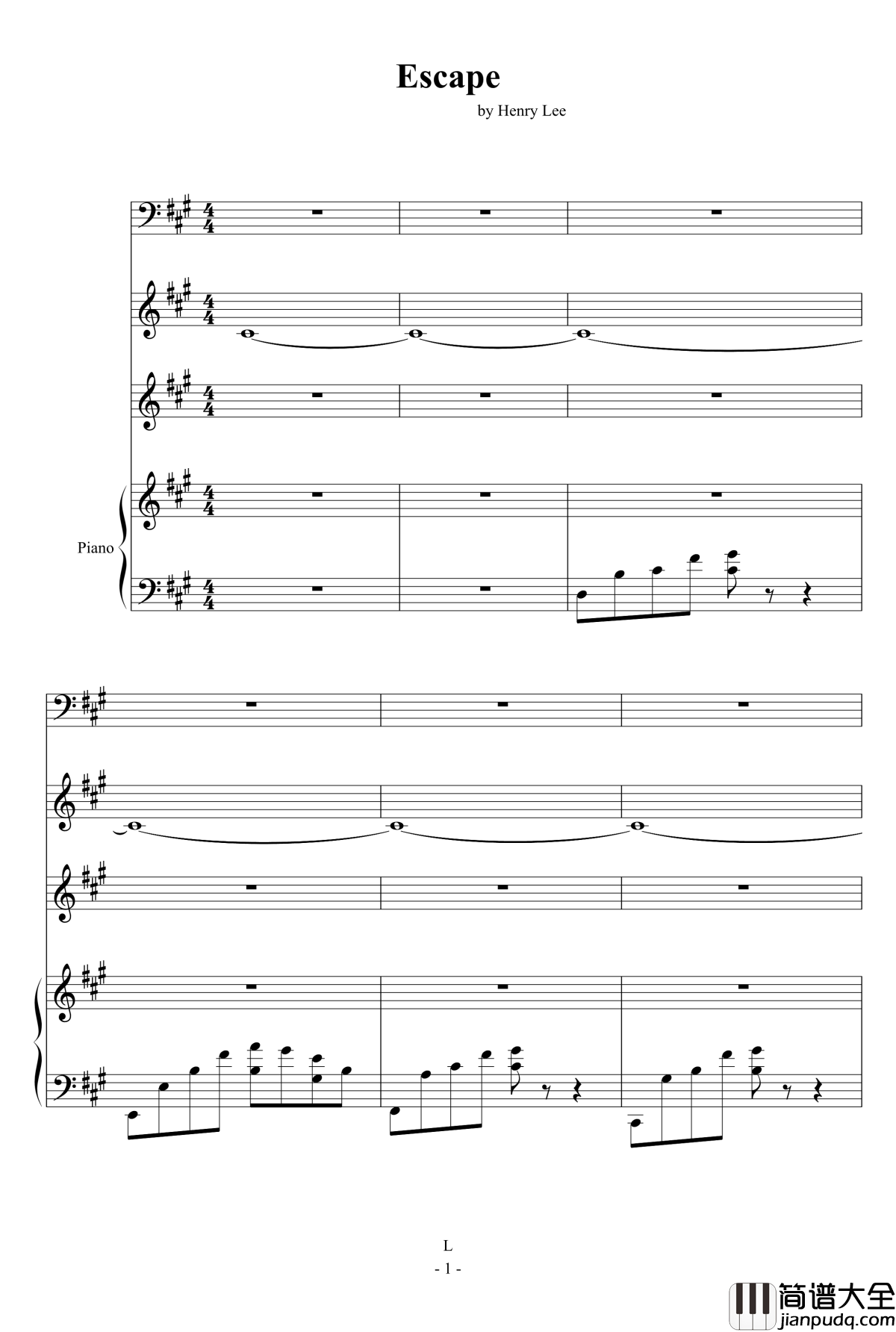 Escape钢琴谱_Ｓòrγy.