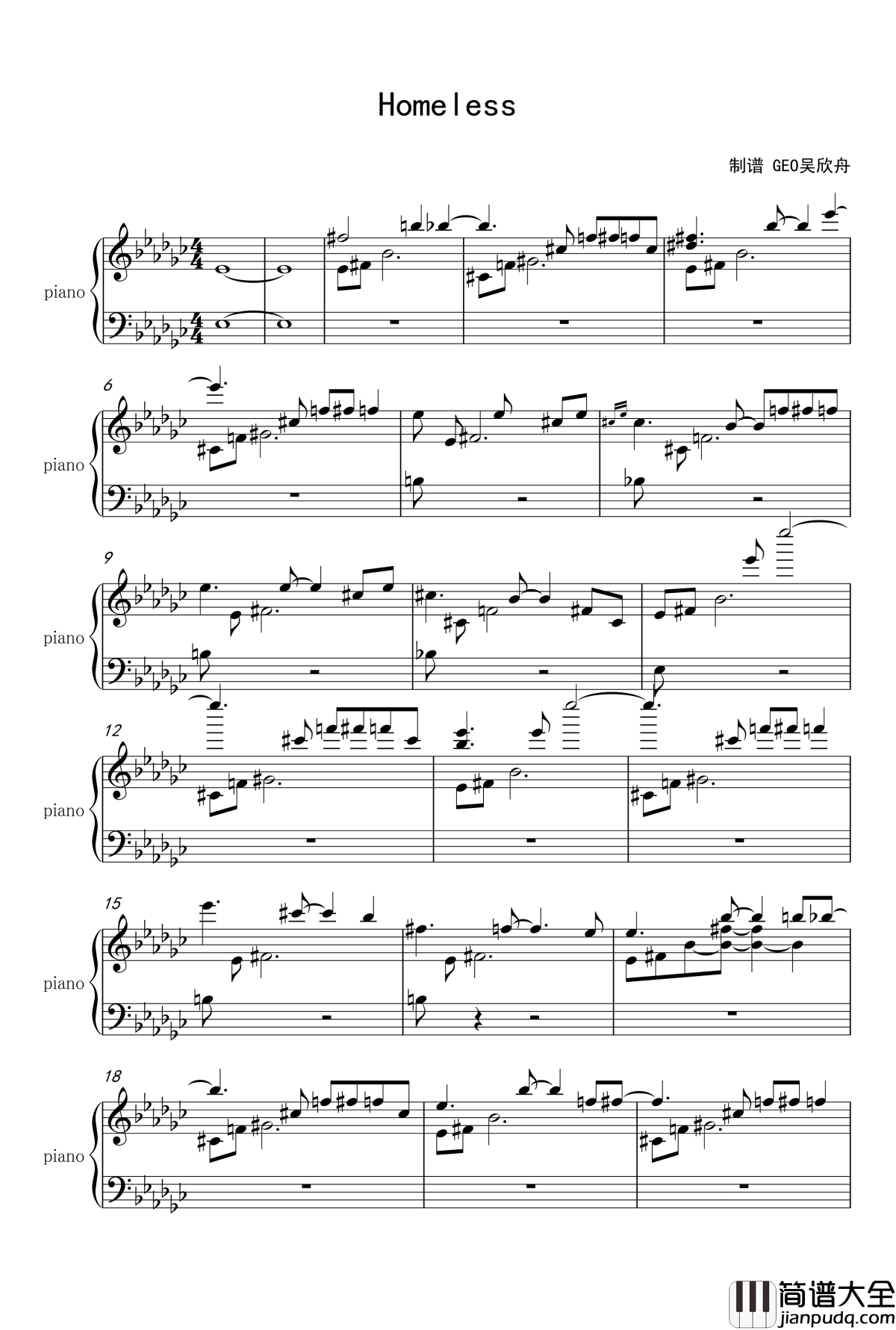 homeless_man_plays_beautiful钢琴谱_制谱_Ryan