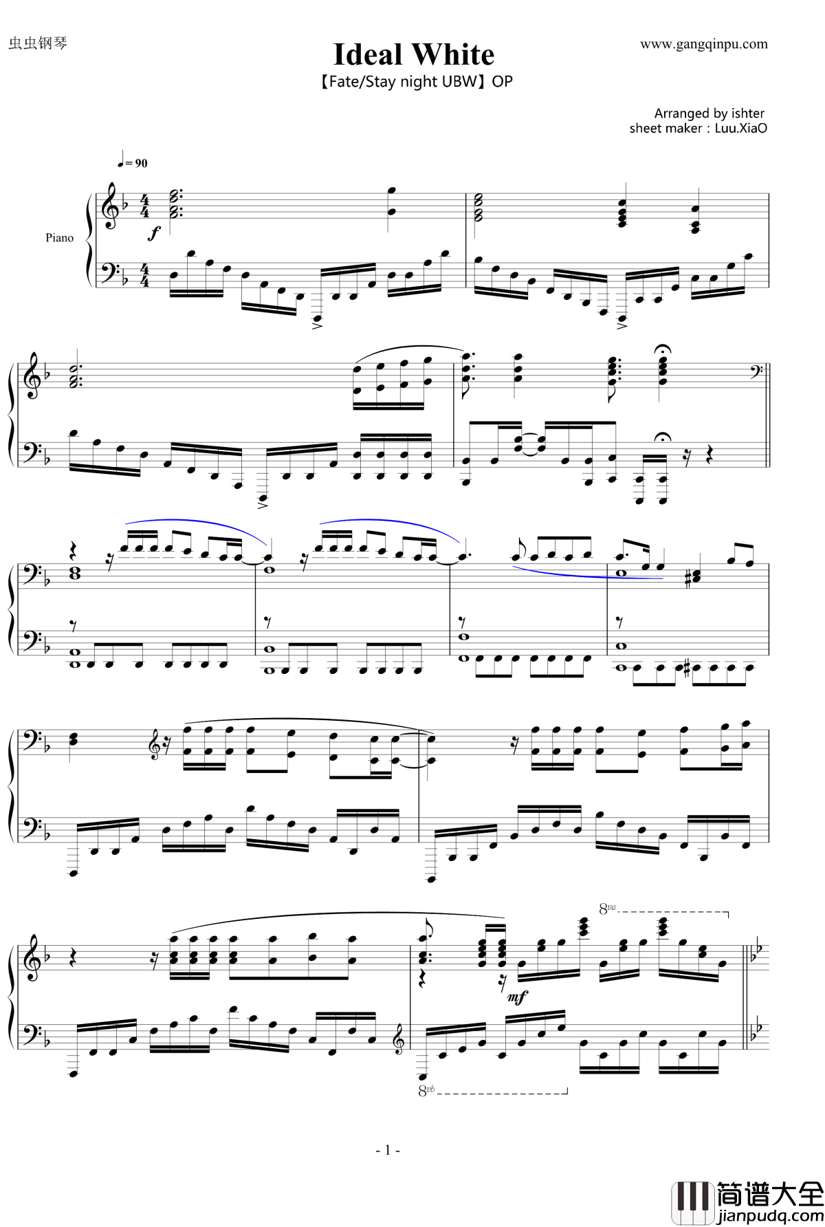 ideal_white钢琴谱_Fate_Stay_night_UBW_OP