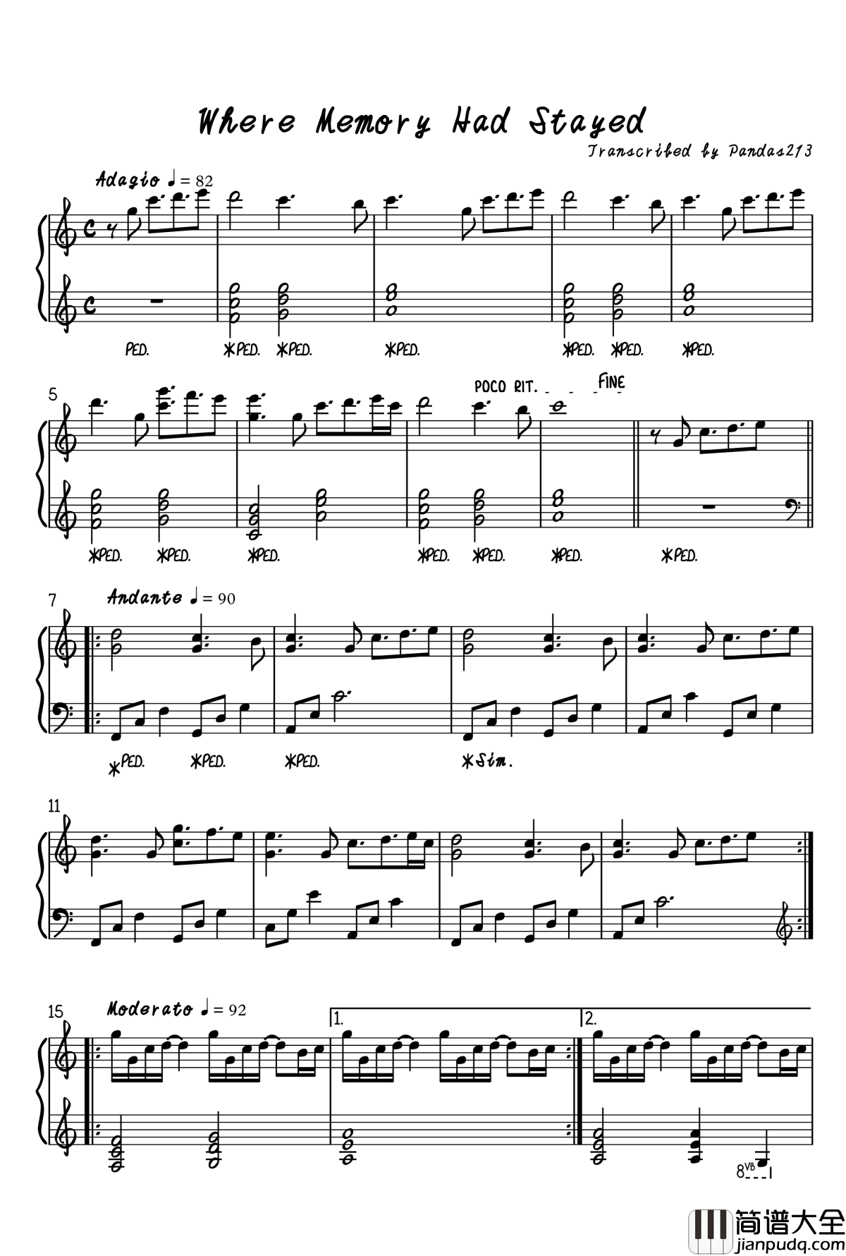 Where_Memories_Had_Stayed钢琴谱_JULY