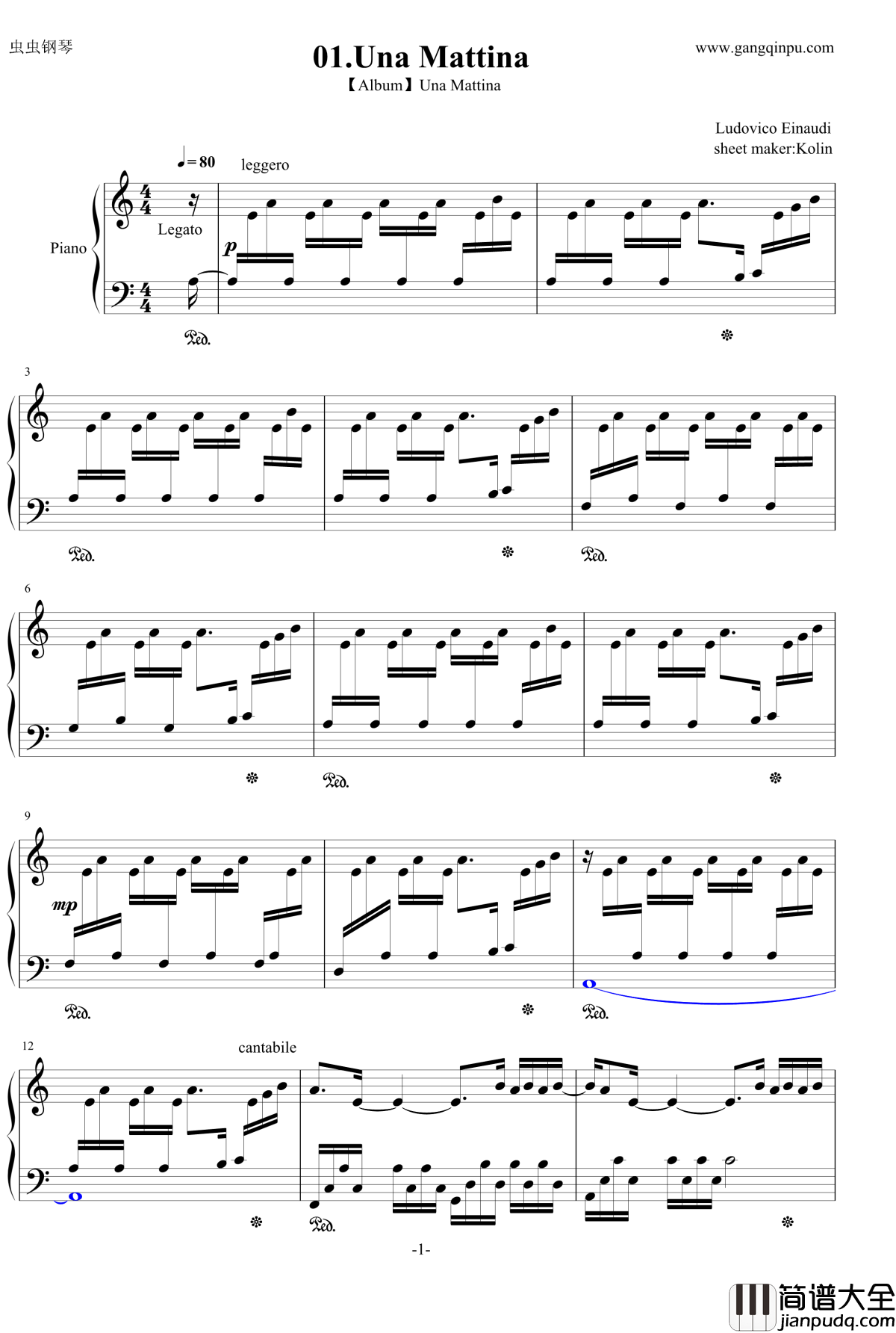 Una_Mattina钢琴谱_Ludovico_Einaudi