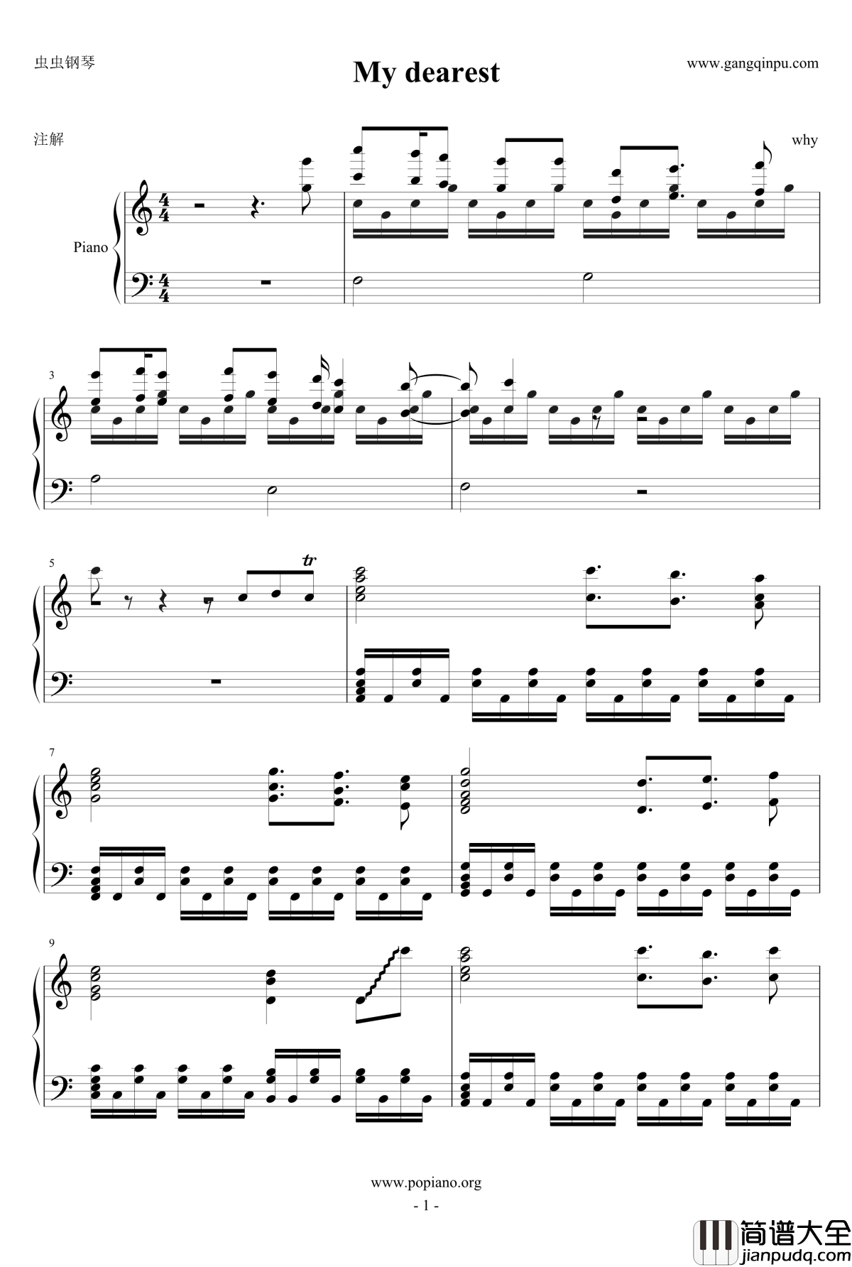 My_Dearest钢琴谱_ENE_罪恶王冠OP