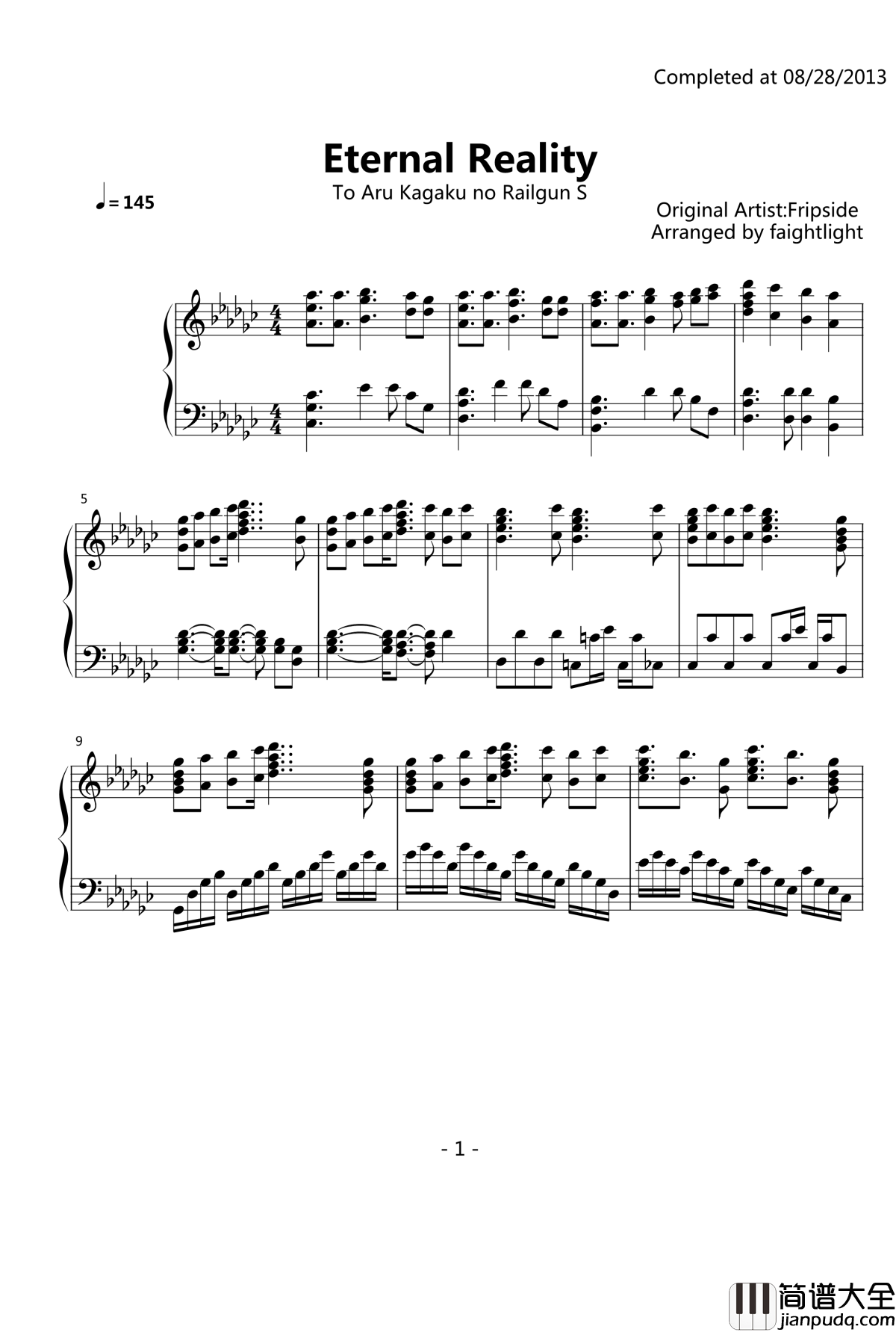 Eternal_Reality钢琴谱_某科学的超电磁炮OP2