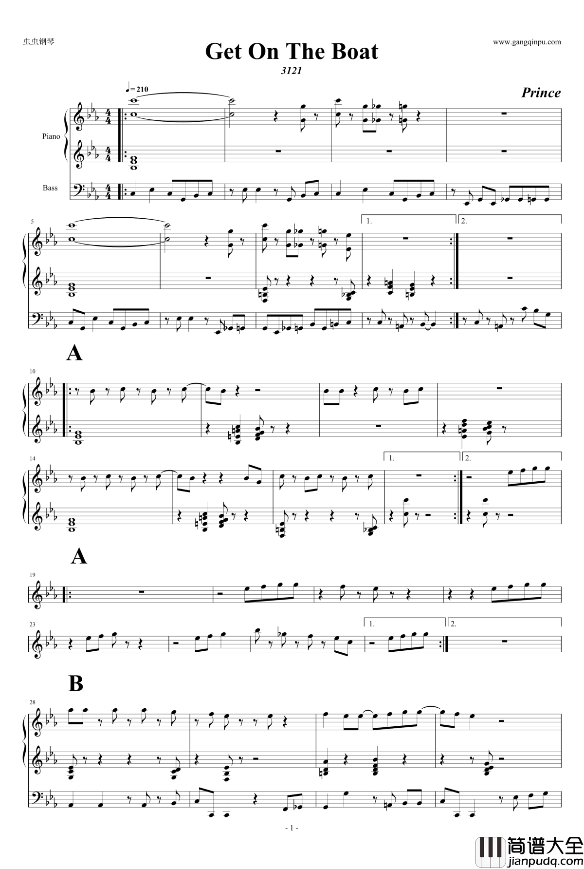 Get_on_the_boat钢琴谱_三行_Prince