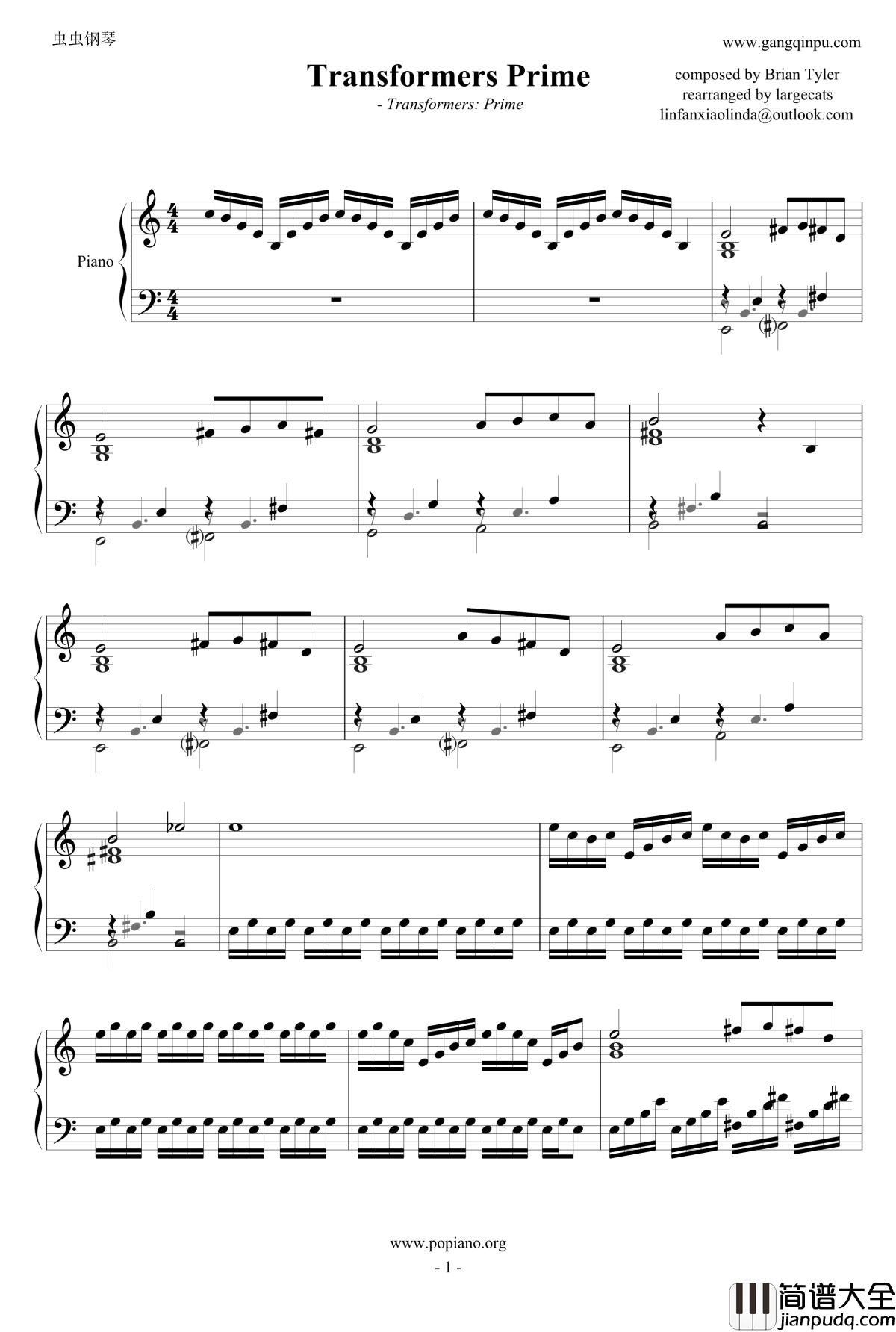 Transformers_Prime钢琴谱_变形金刚：领袖之证OST