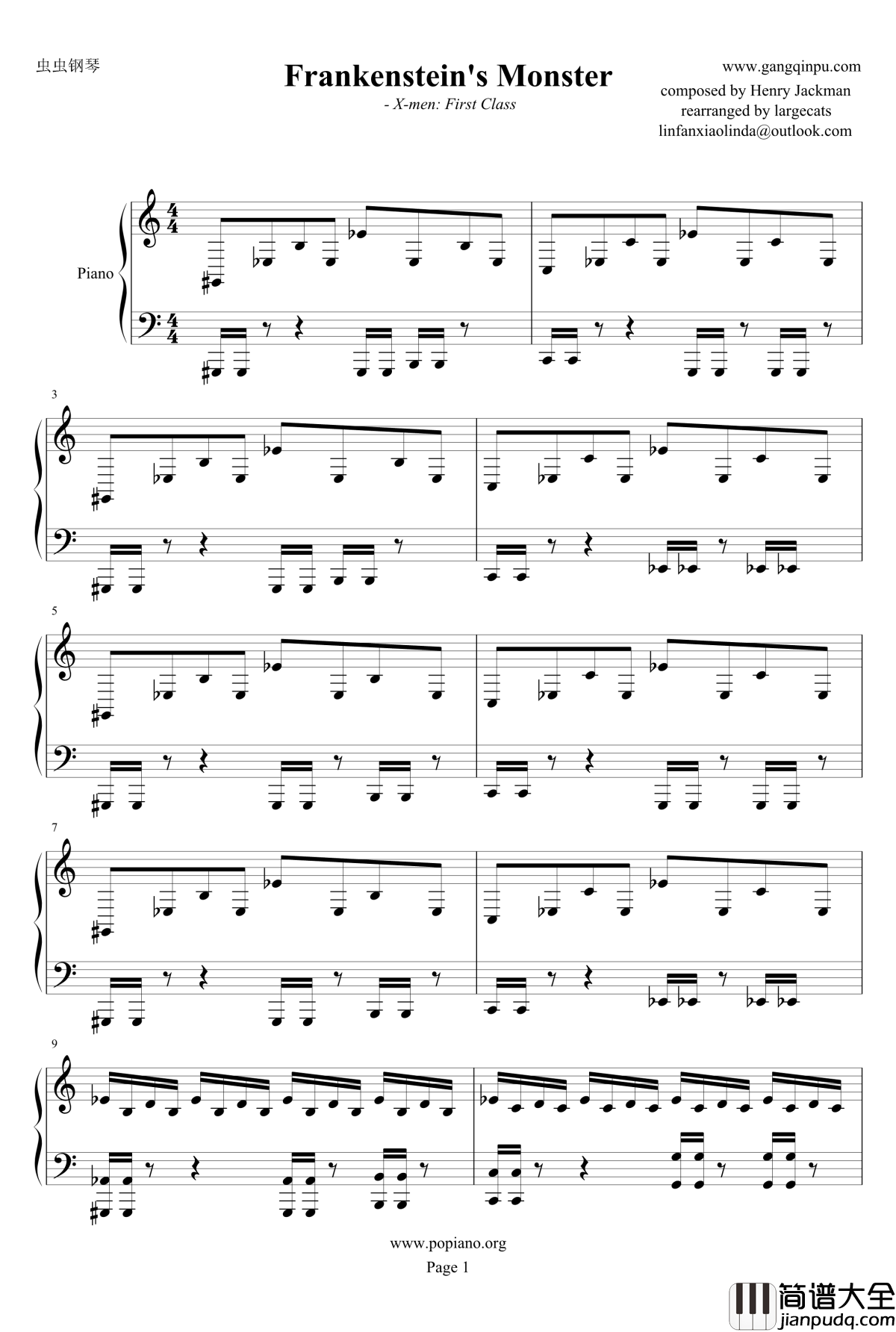 Frankenstein's_Monster钢琴谱_X战警OST