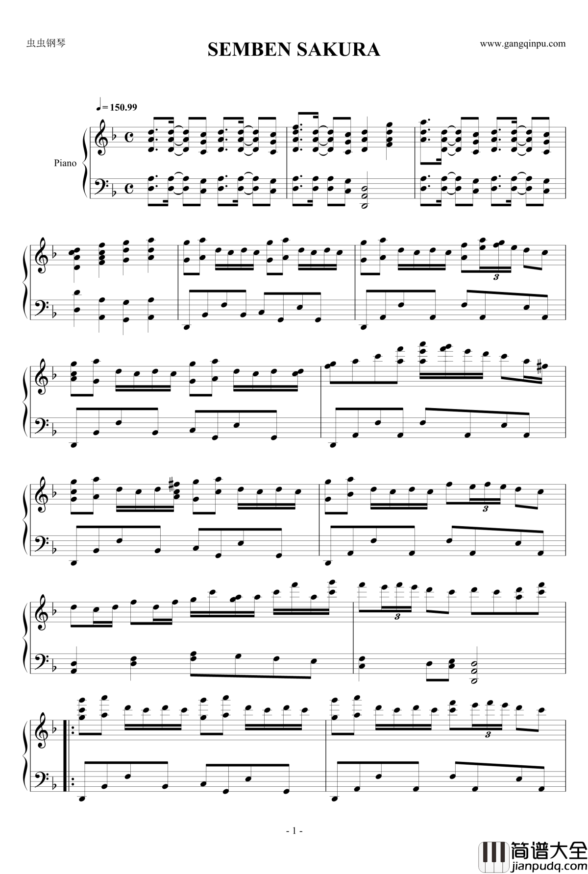 semben_sakura钢琴谱_初音未来_千本樱_填词