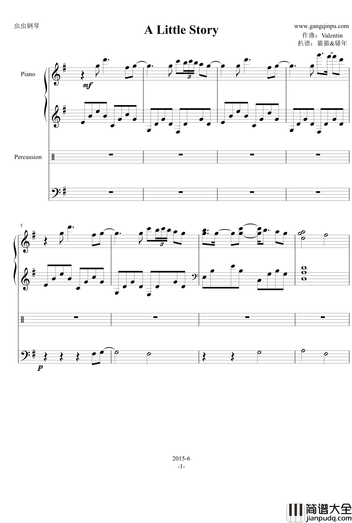 A_Little_Story钢琴谱_Valentine