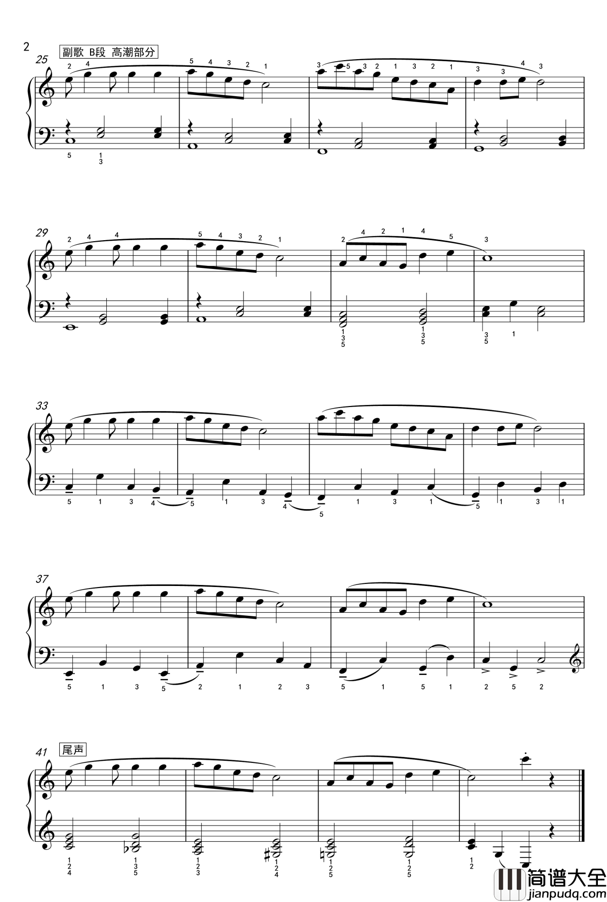 荷塘月色钢琴谱_幼儿钢琴改编版_带指法_王秉坤改编_凤凰传奇