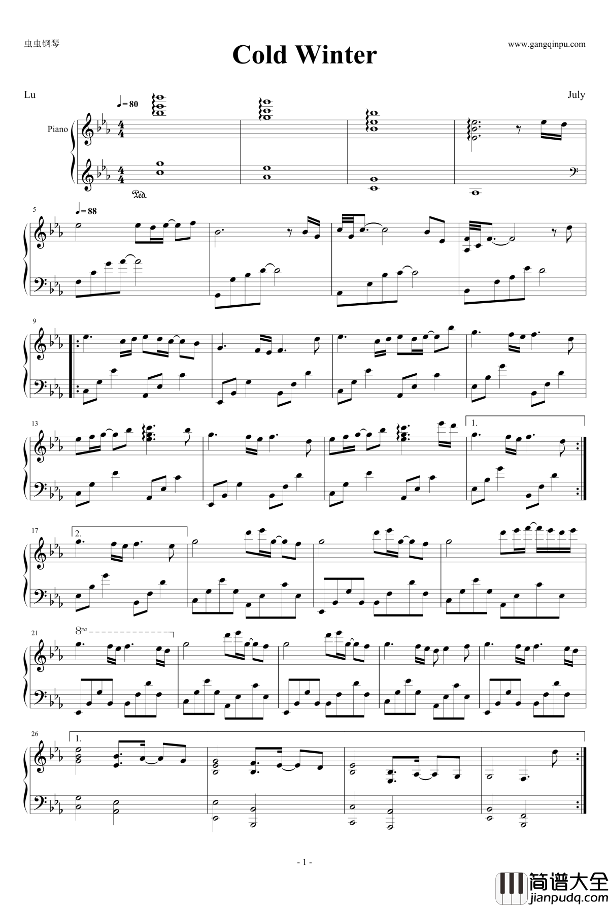 Cold_winter钢琴谱_July