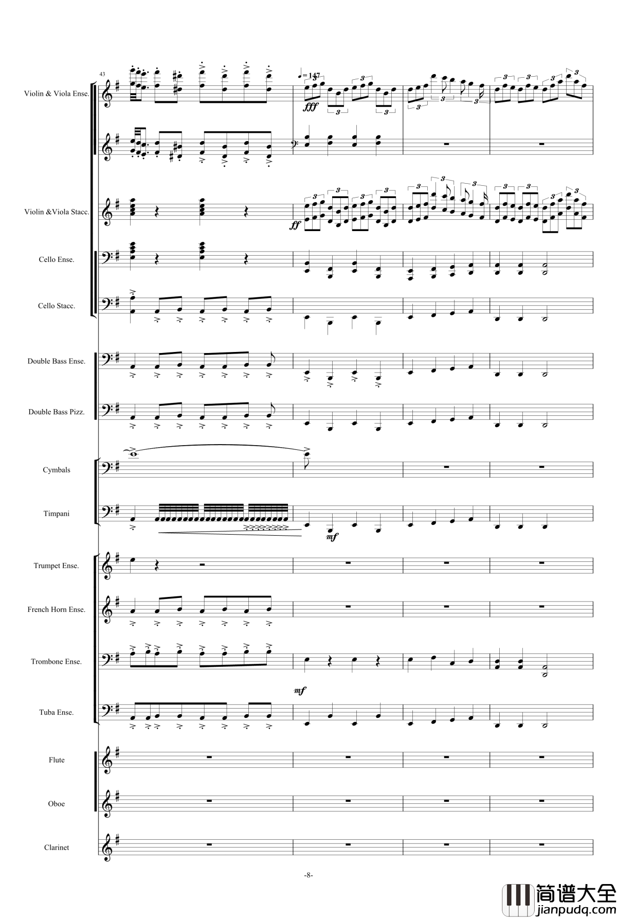 E小调第九交响曲钢琴谱_乐团大总谱_德沃夏克