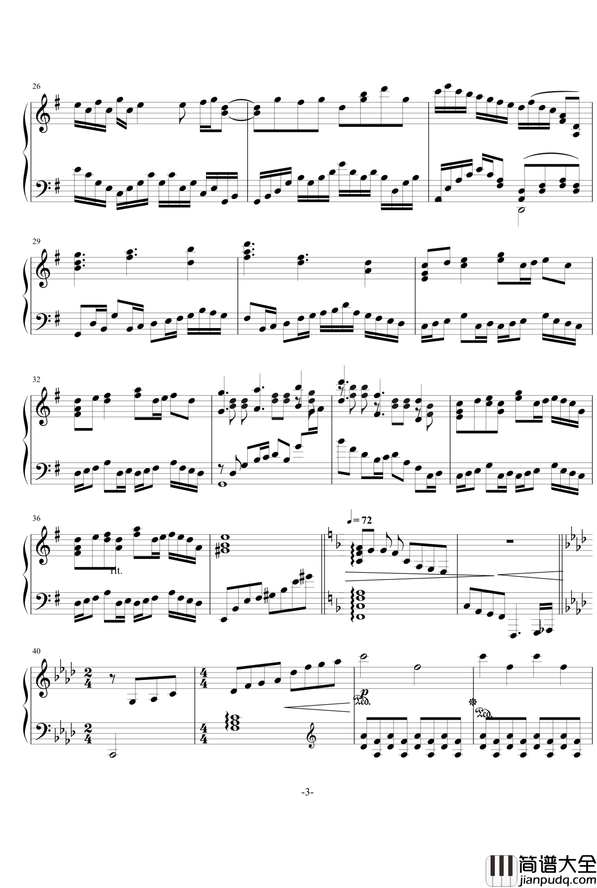 超越曾经钢琴谱_回首_北平乐师