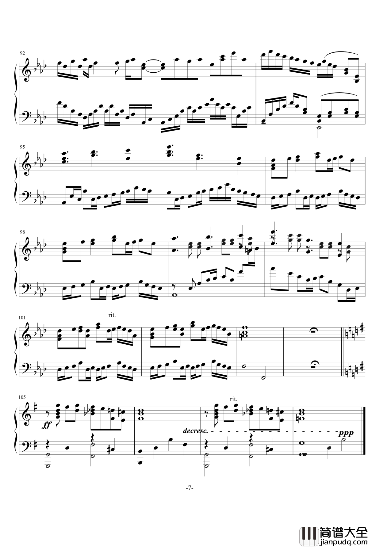 超越曾经钢琴谱_回首_北平乐师