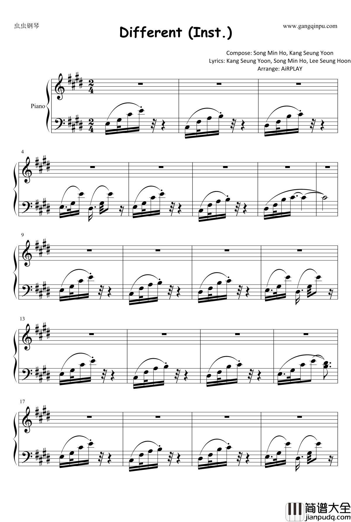 Different钢琴谱_WINNER