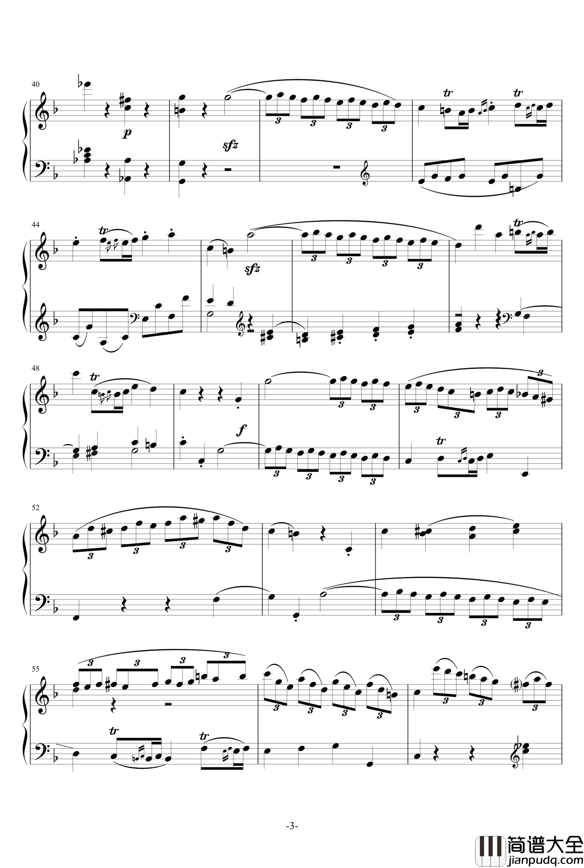 F大调奏鸣曲钢琴谱_莫扎特