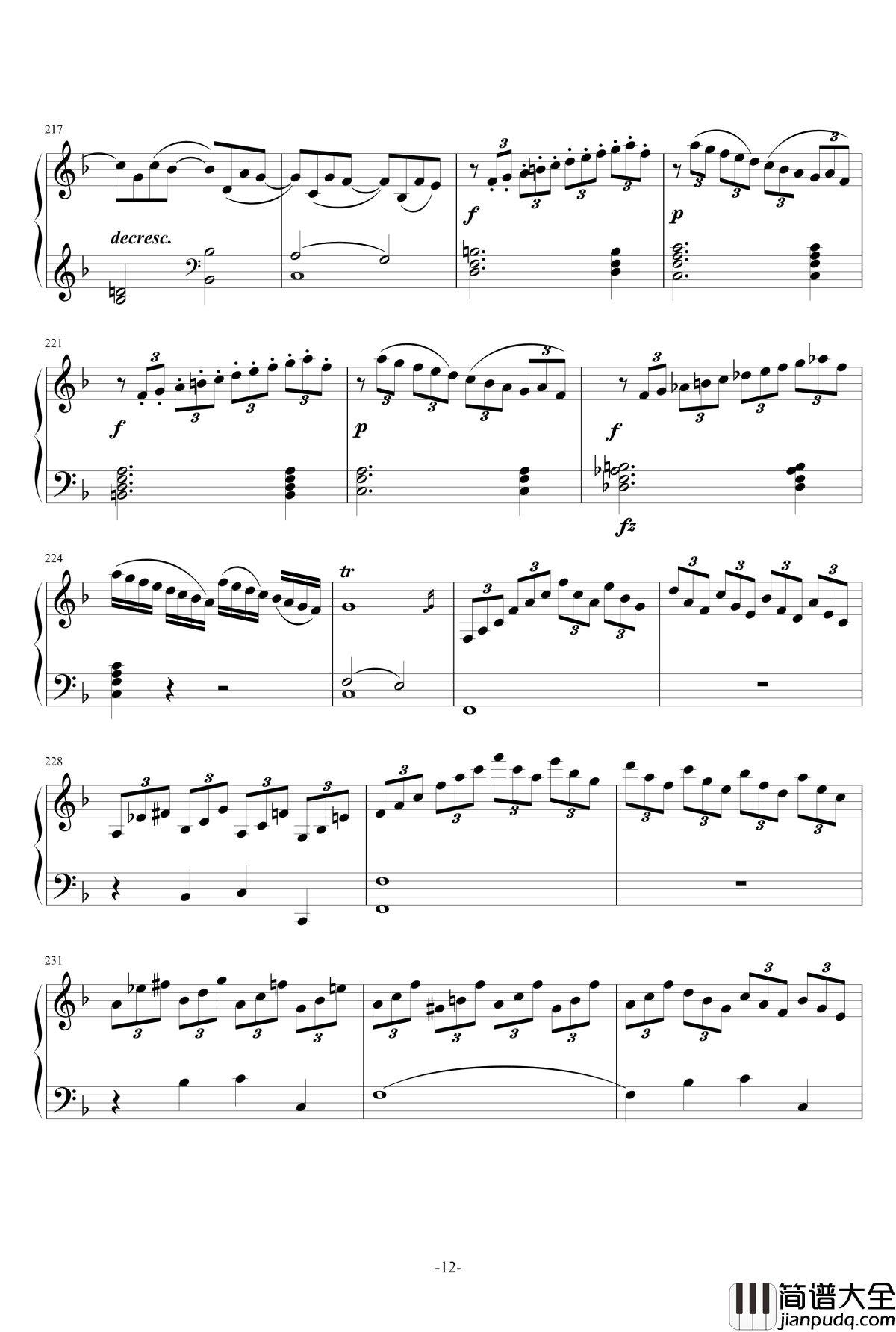 F大调奏鸣曲钢琴谱_莫扎特