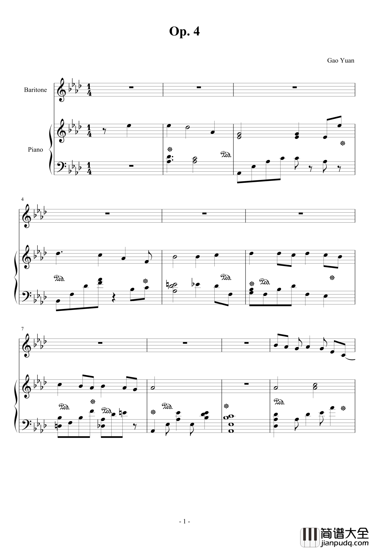 月入天心钢琴谱_Op._4_夏日梦舞