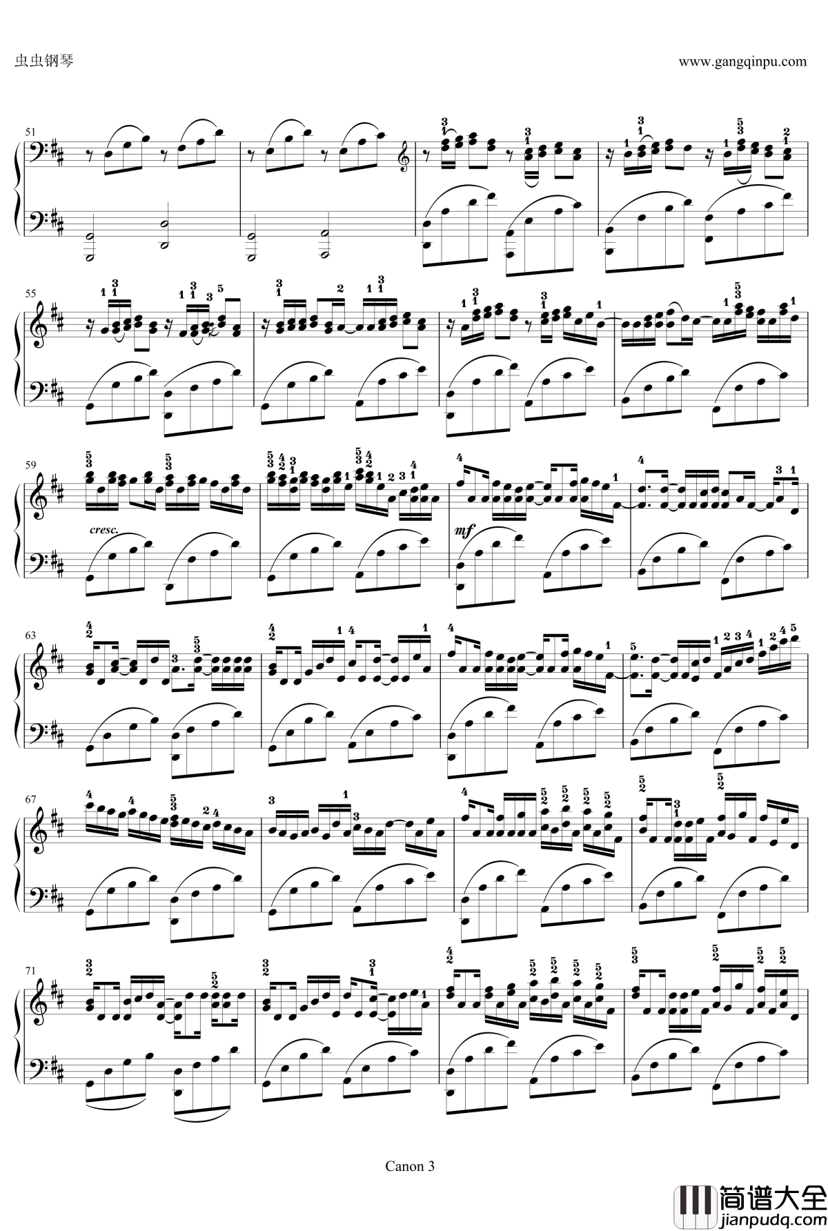 卡农变奏曲钢琴谱_D调原调George_Winsten版本_帕赫贝尔