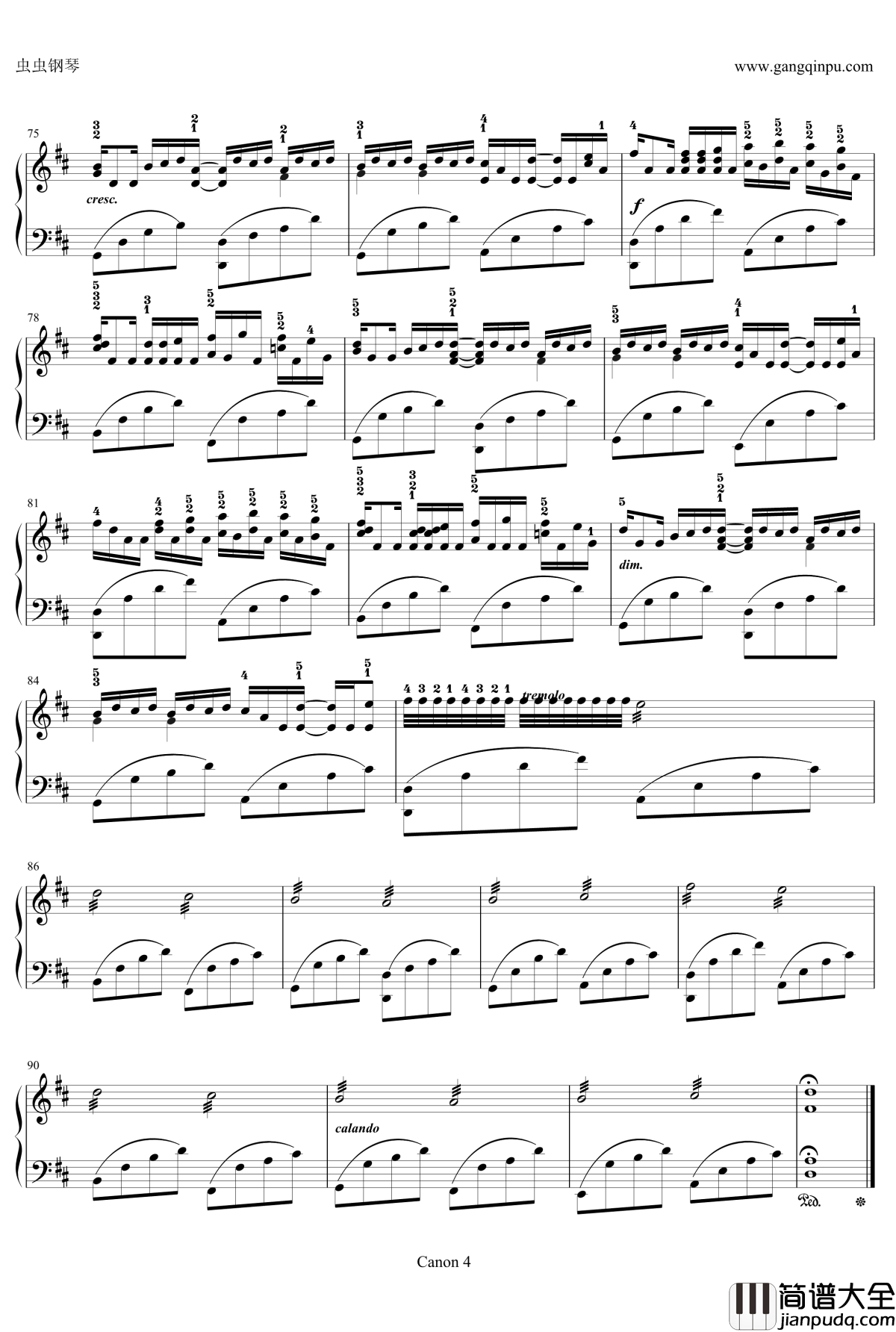 卡农变奏曲钢琴谱_D调原调George_Winsten版本_帕赫贝尔