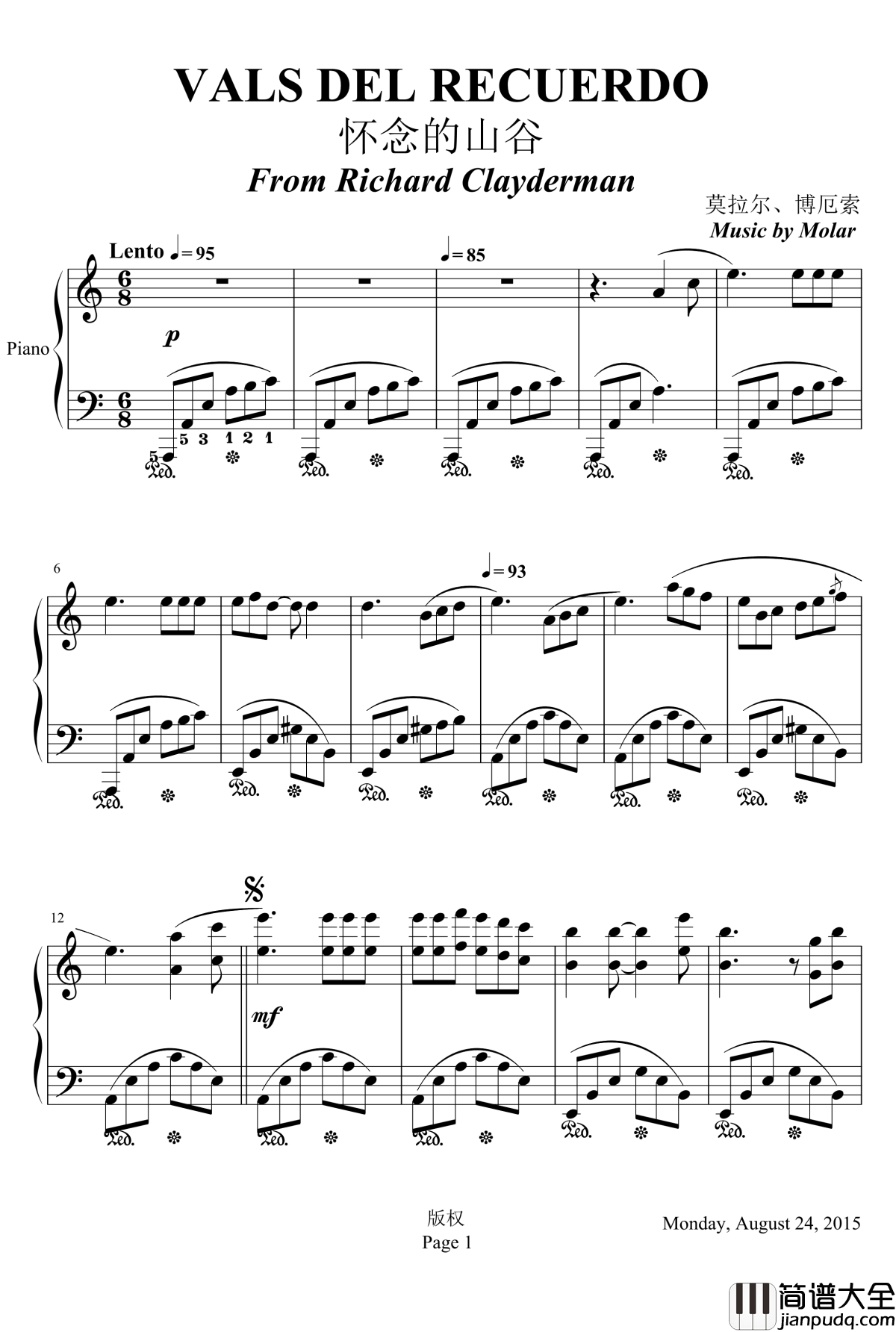 VALS_DEL_RECUERDO钢琴谱_yesterday1