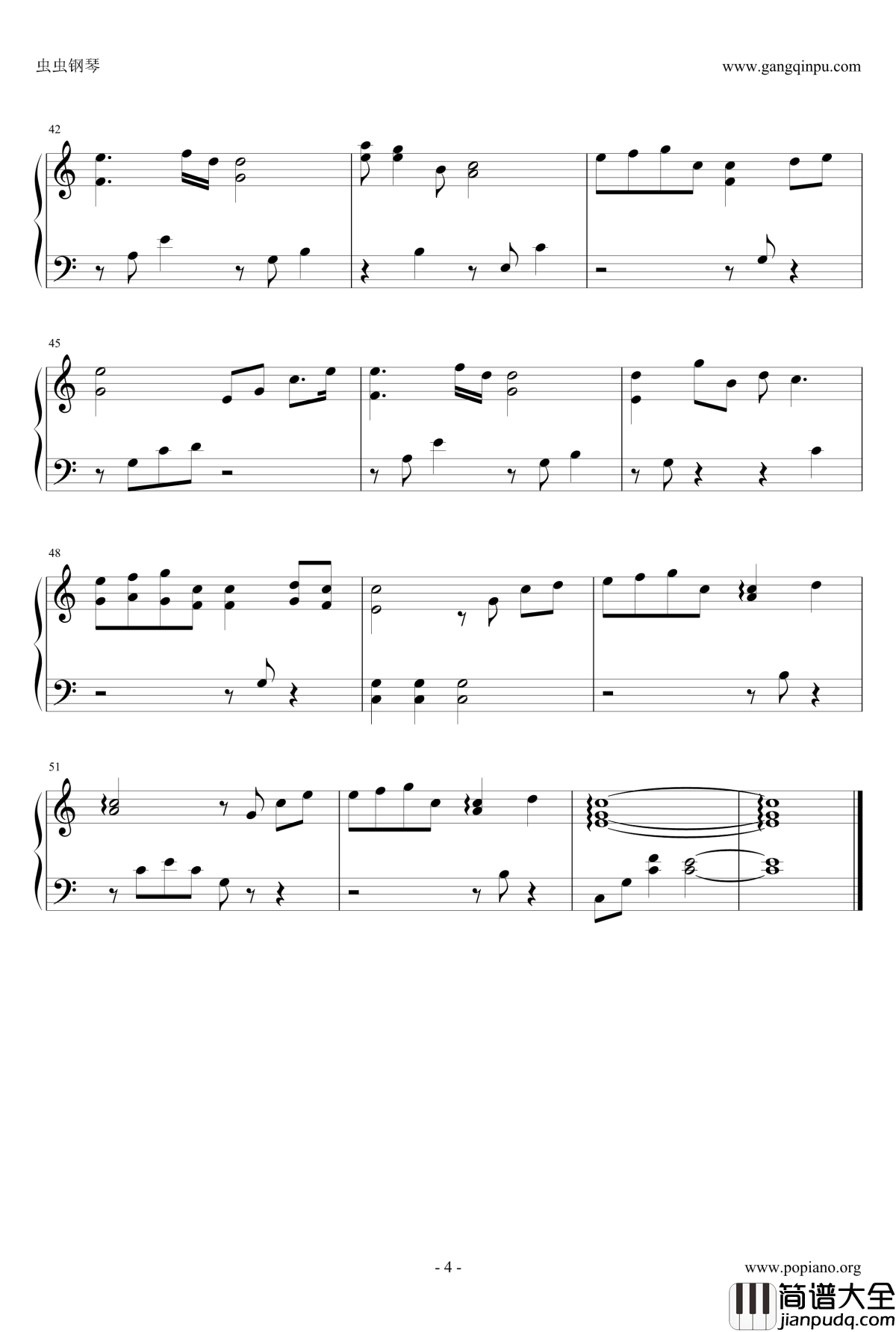 蒲公英的约定钢琴谱_极简版_周杰伦