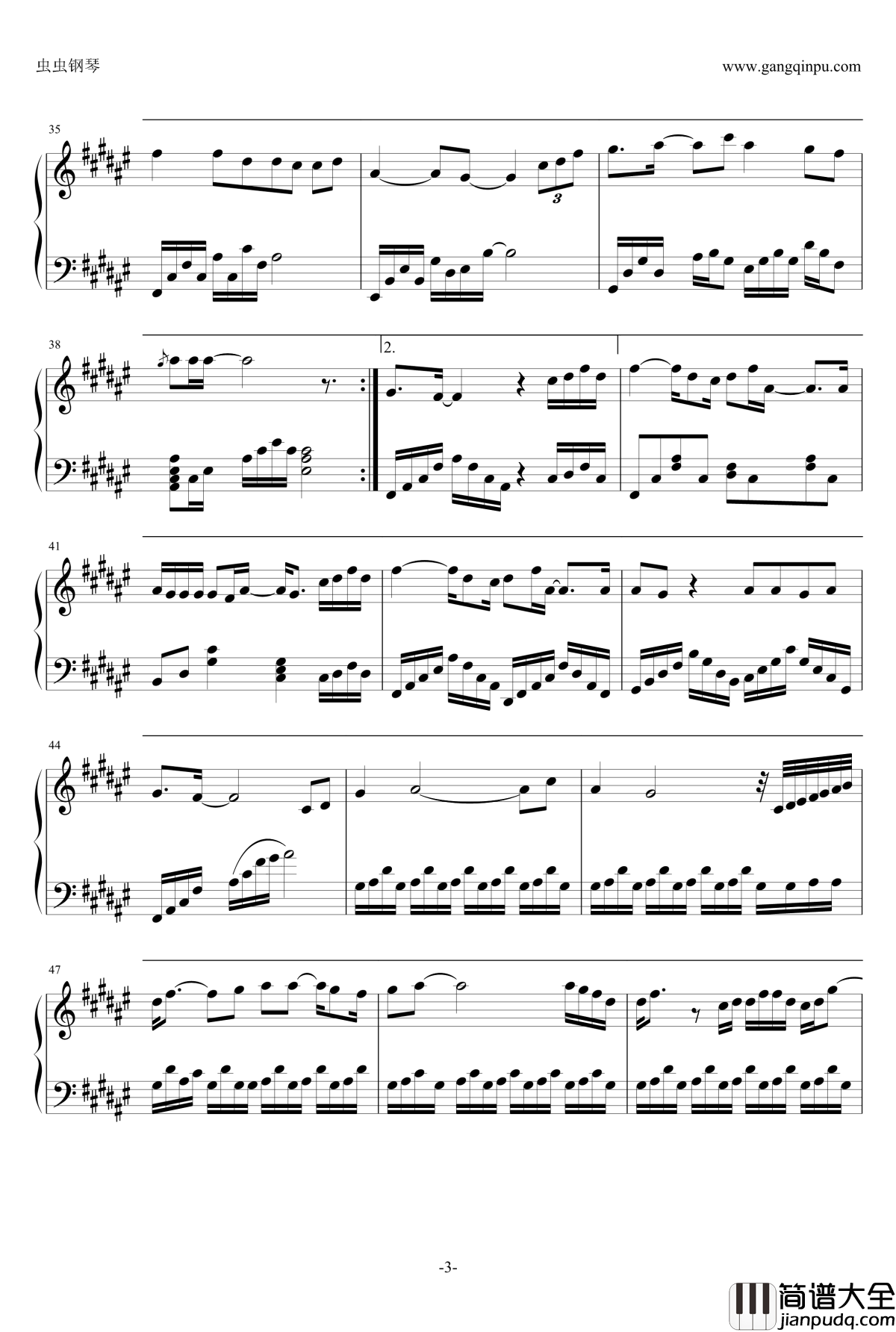 吻别钢琴独奏钢琴谱_金龙鱼_张学友