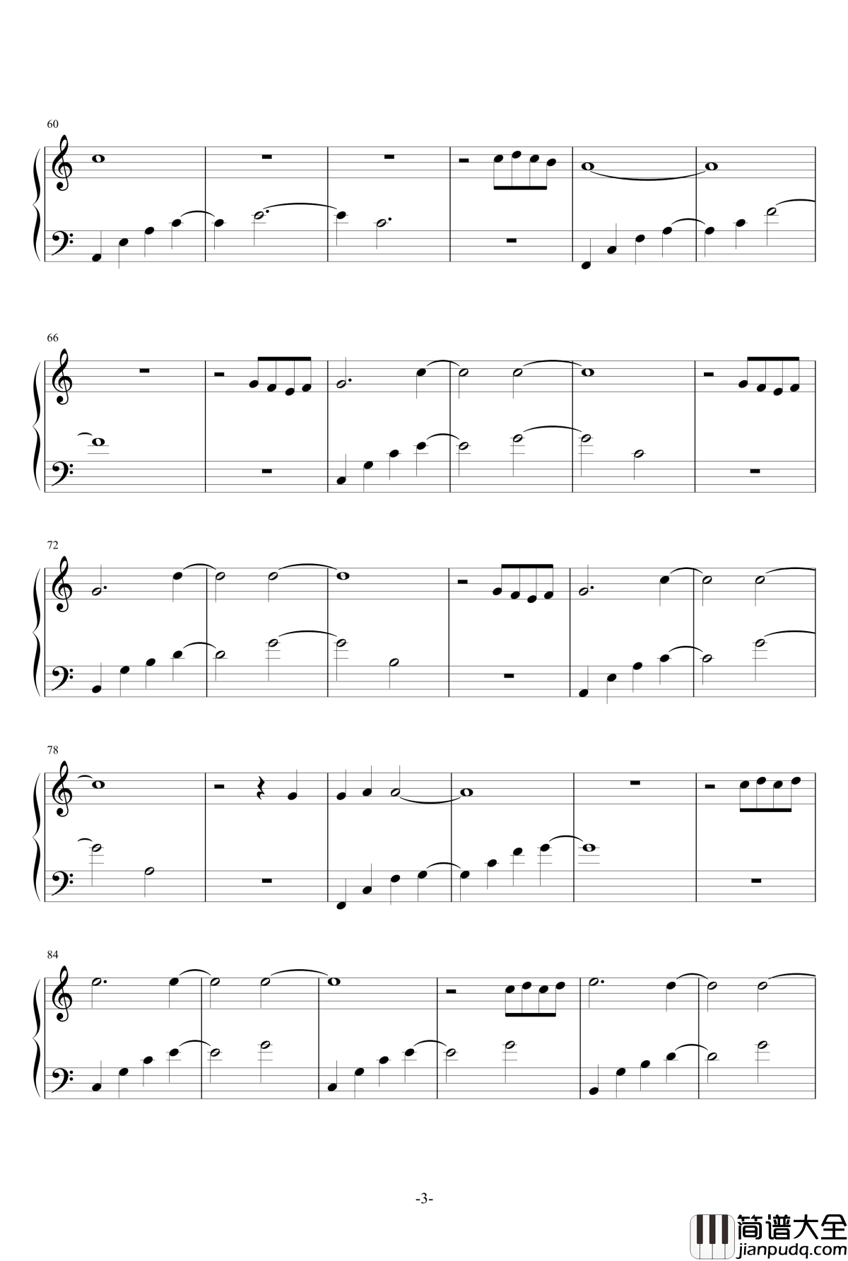 只若你安好钢琴谱_If_Only_You_Are_Well_川崎美和子