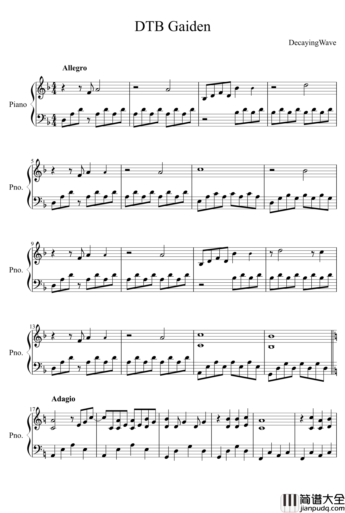 DTB_Gaiuden钢琴谱_Leaf_Of_Csardas_黑之契约者