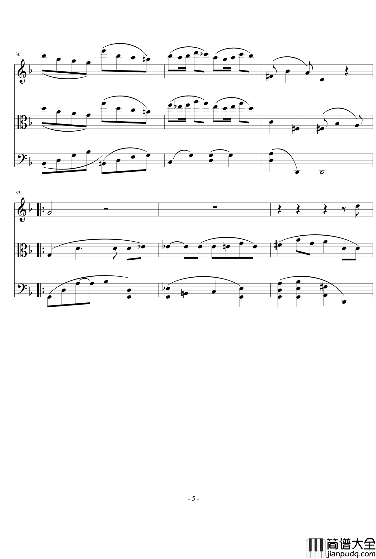 弦乐小品钢琴谱_nyride_D大调