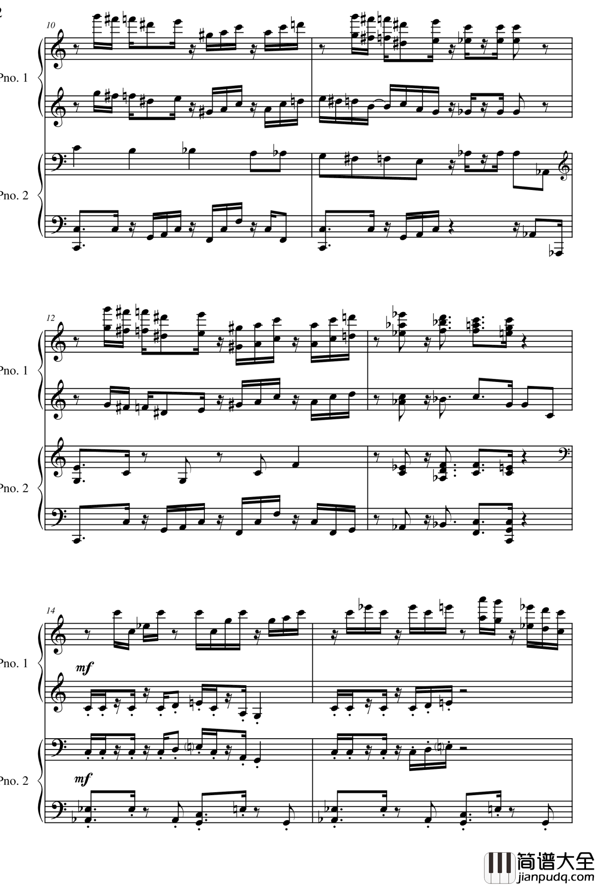 超级马里奥四手连弹钢琴谱_超级玛丽