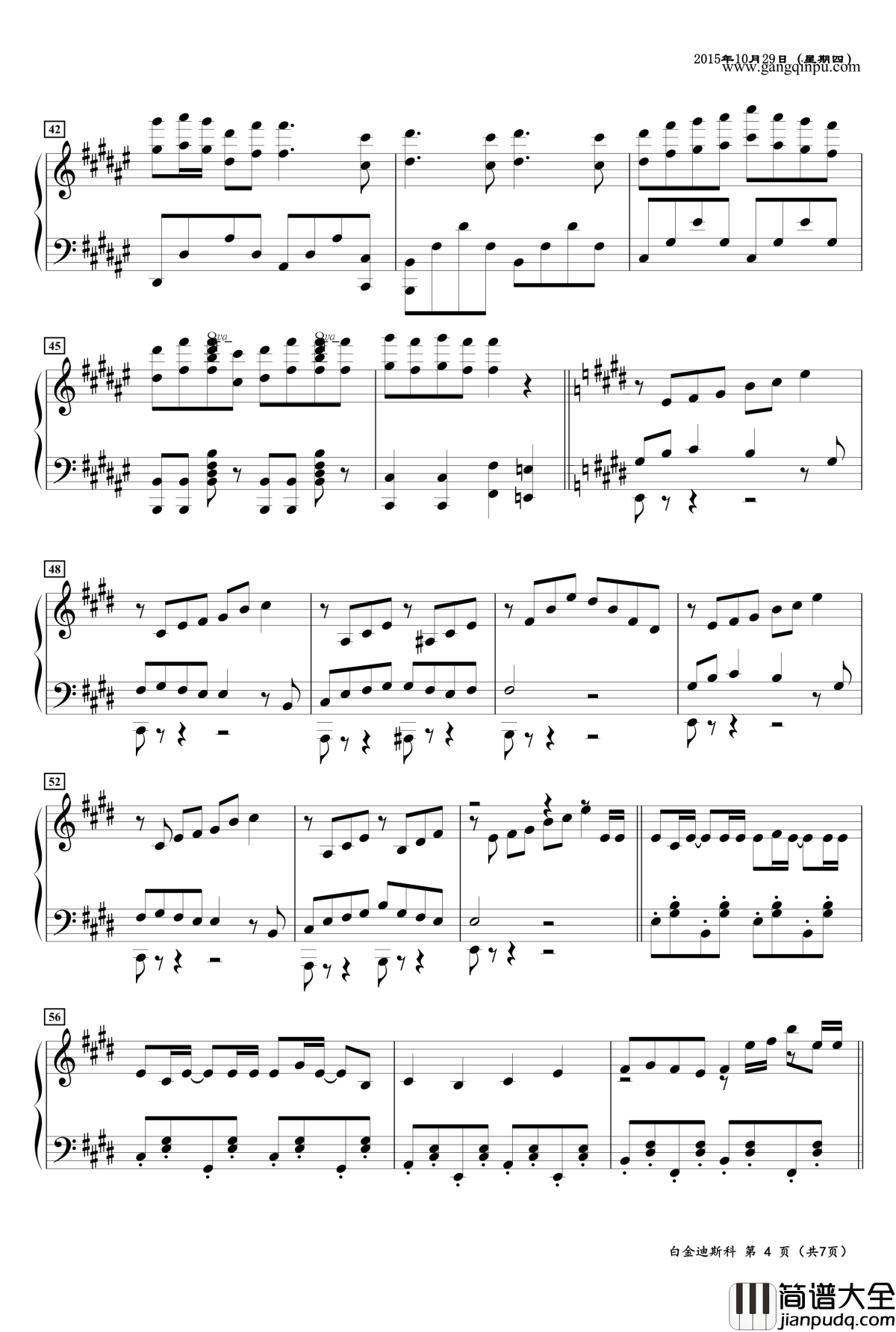 白金迪斯科钢琴谱_动漫